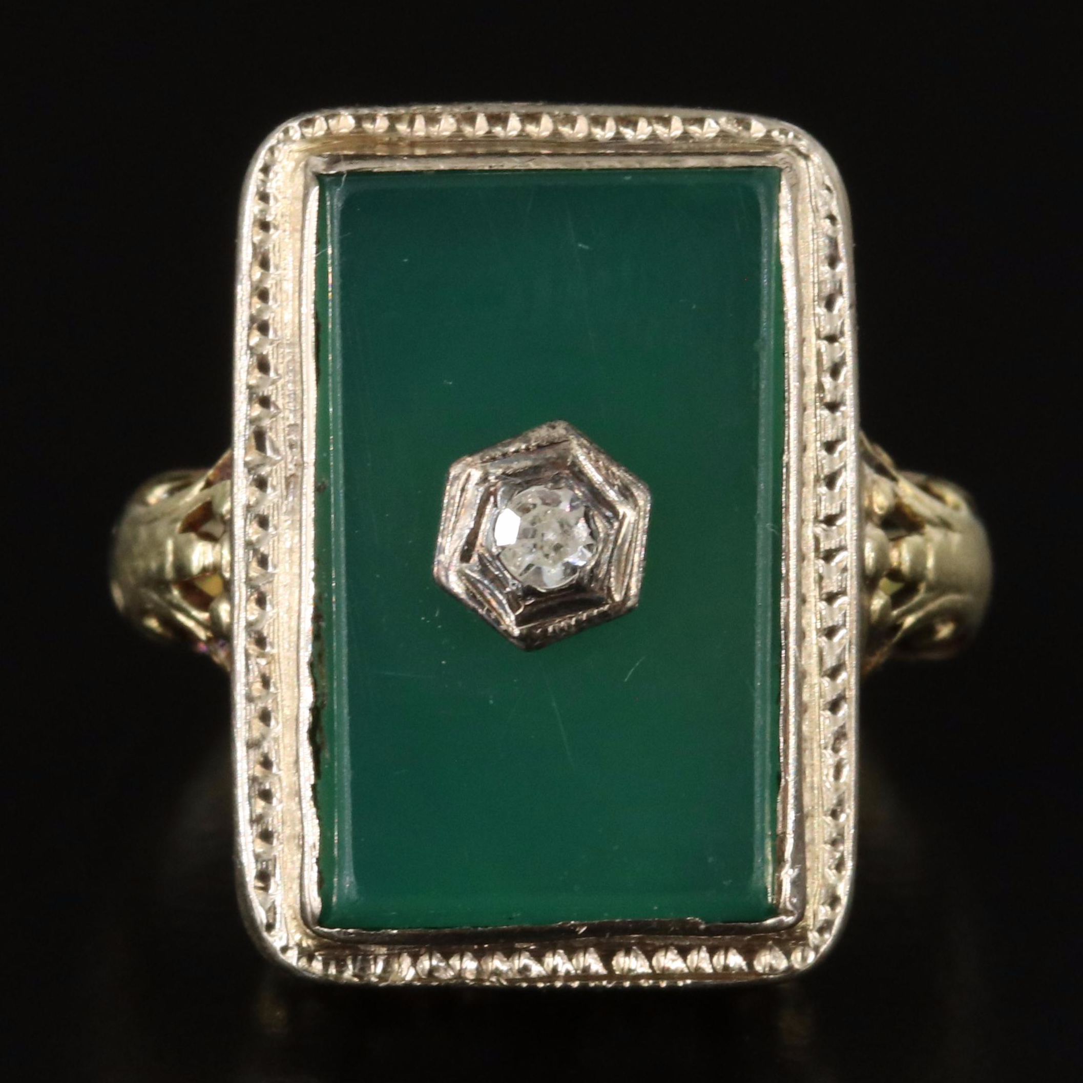 Antique 14K Chalcedony and Diamond Ring