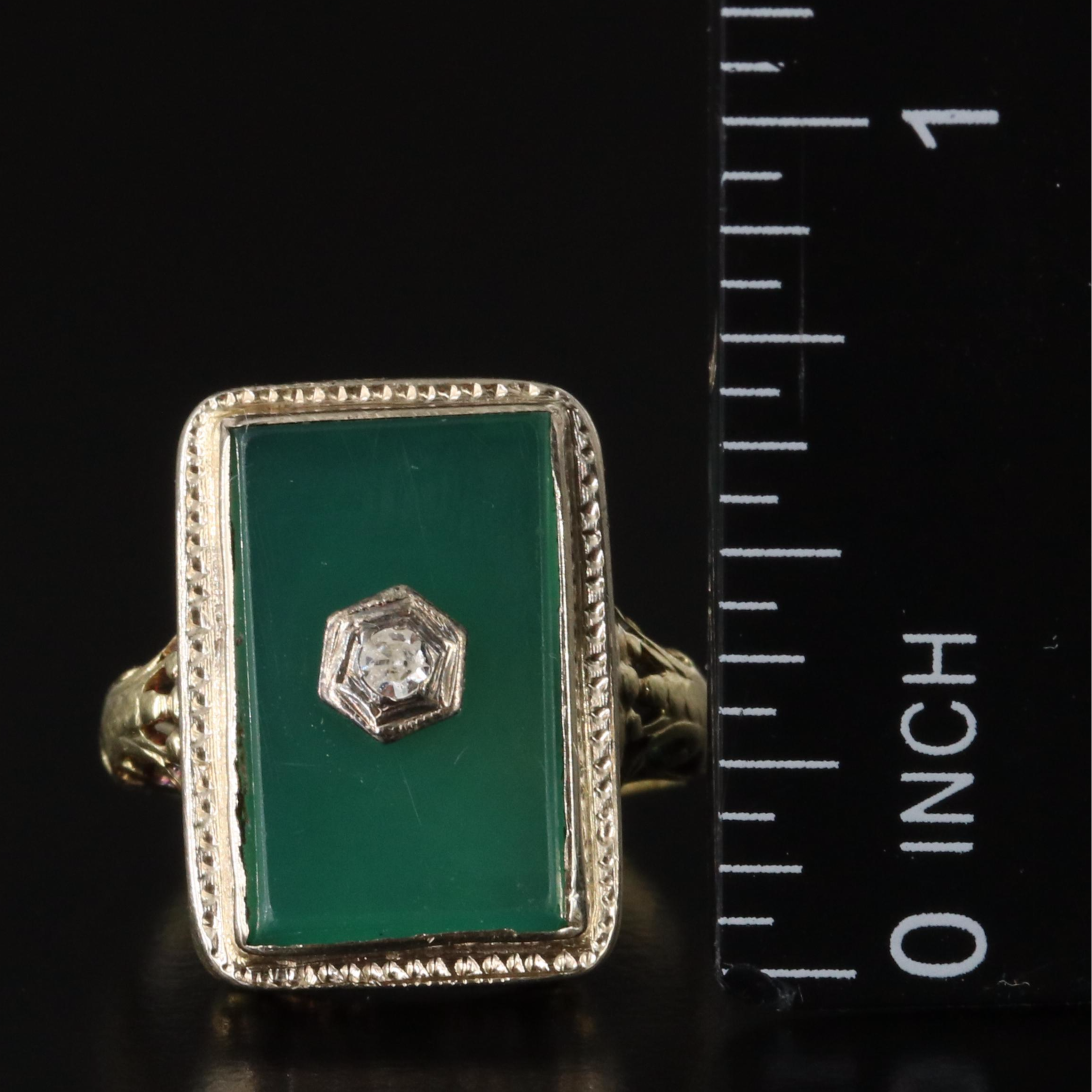 Antique 14K Chalcedony and Diamond Ring