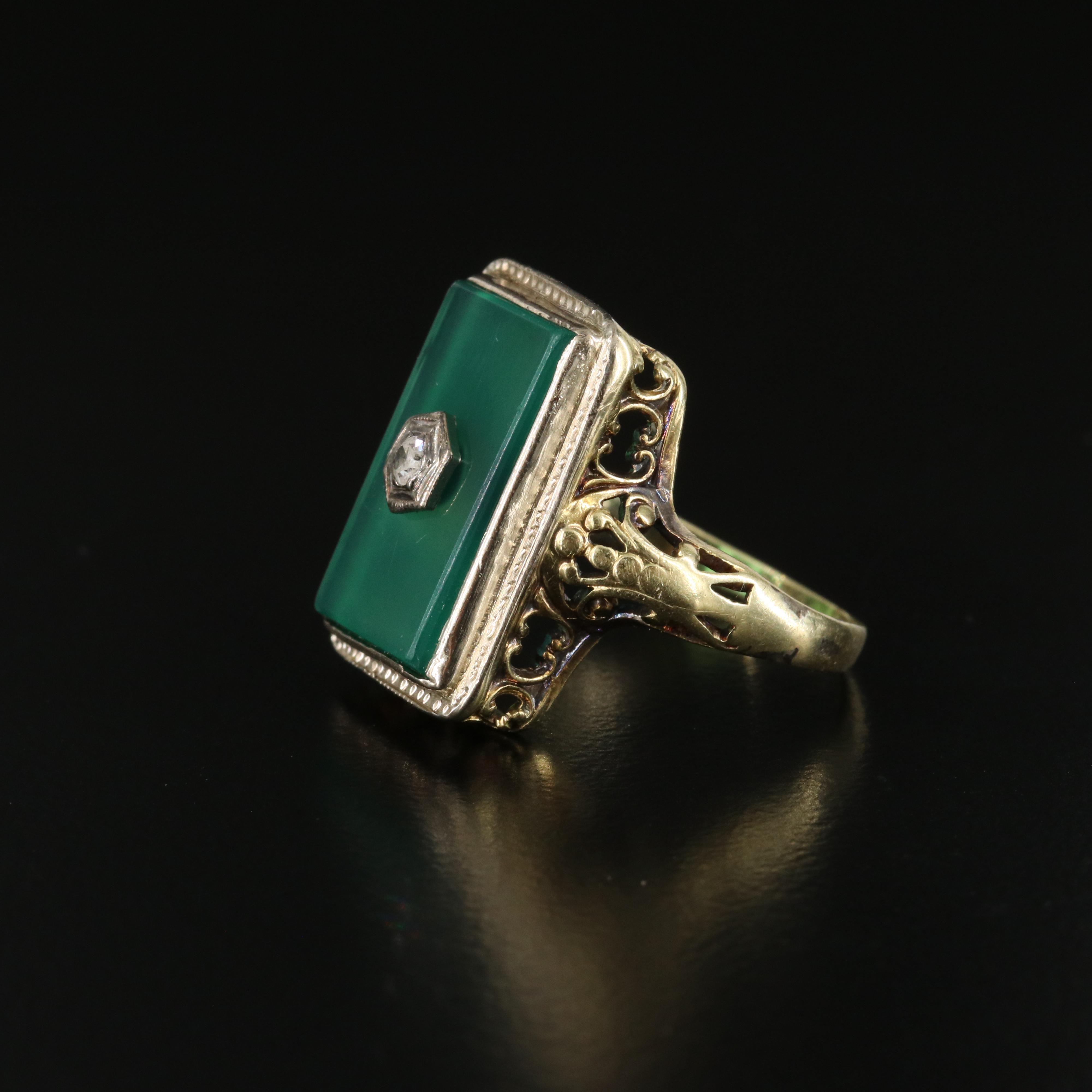 Antique 14K Chalcedony and Diamond Ring