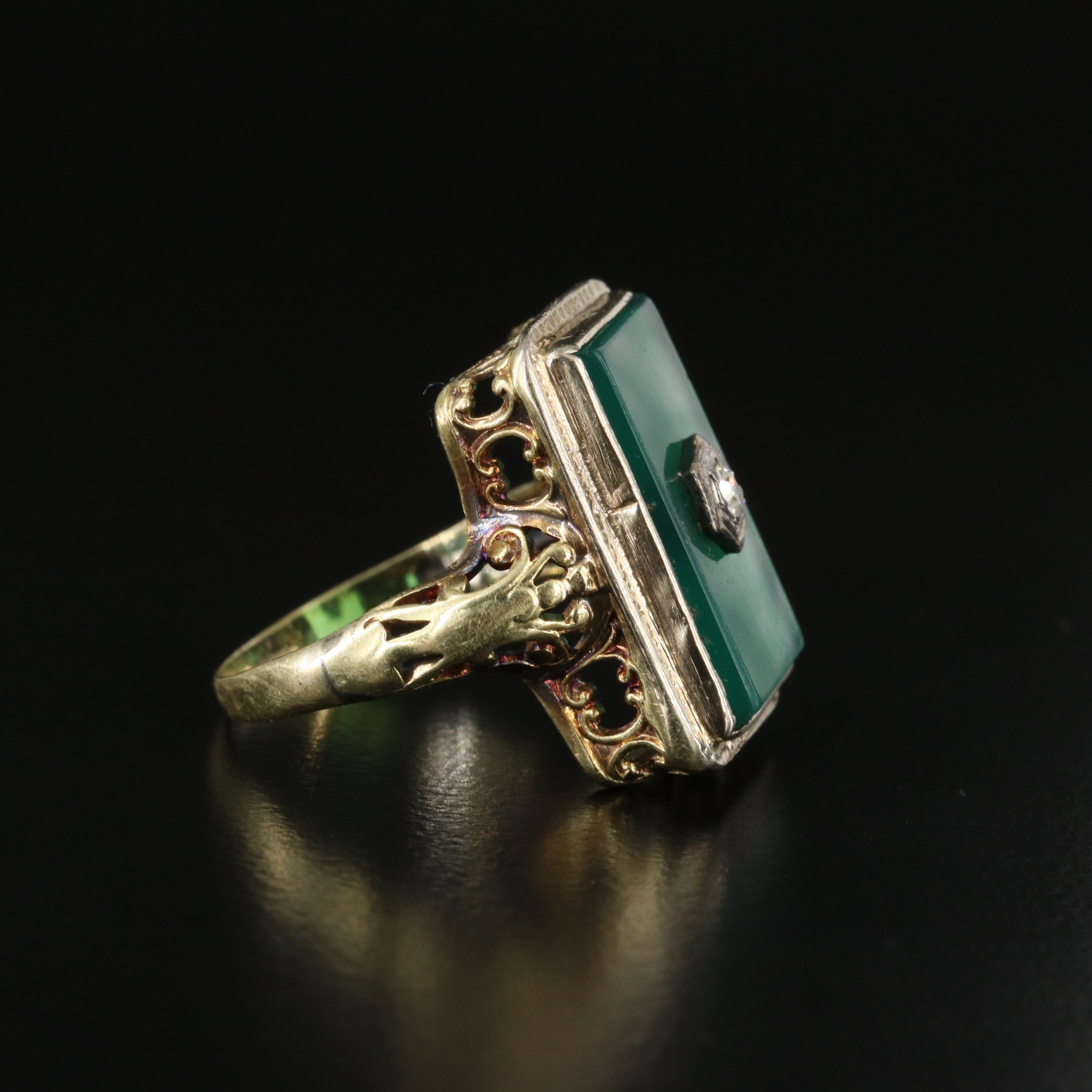 Antique 14K Chalcedony and Diamond Ring