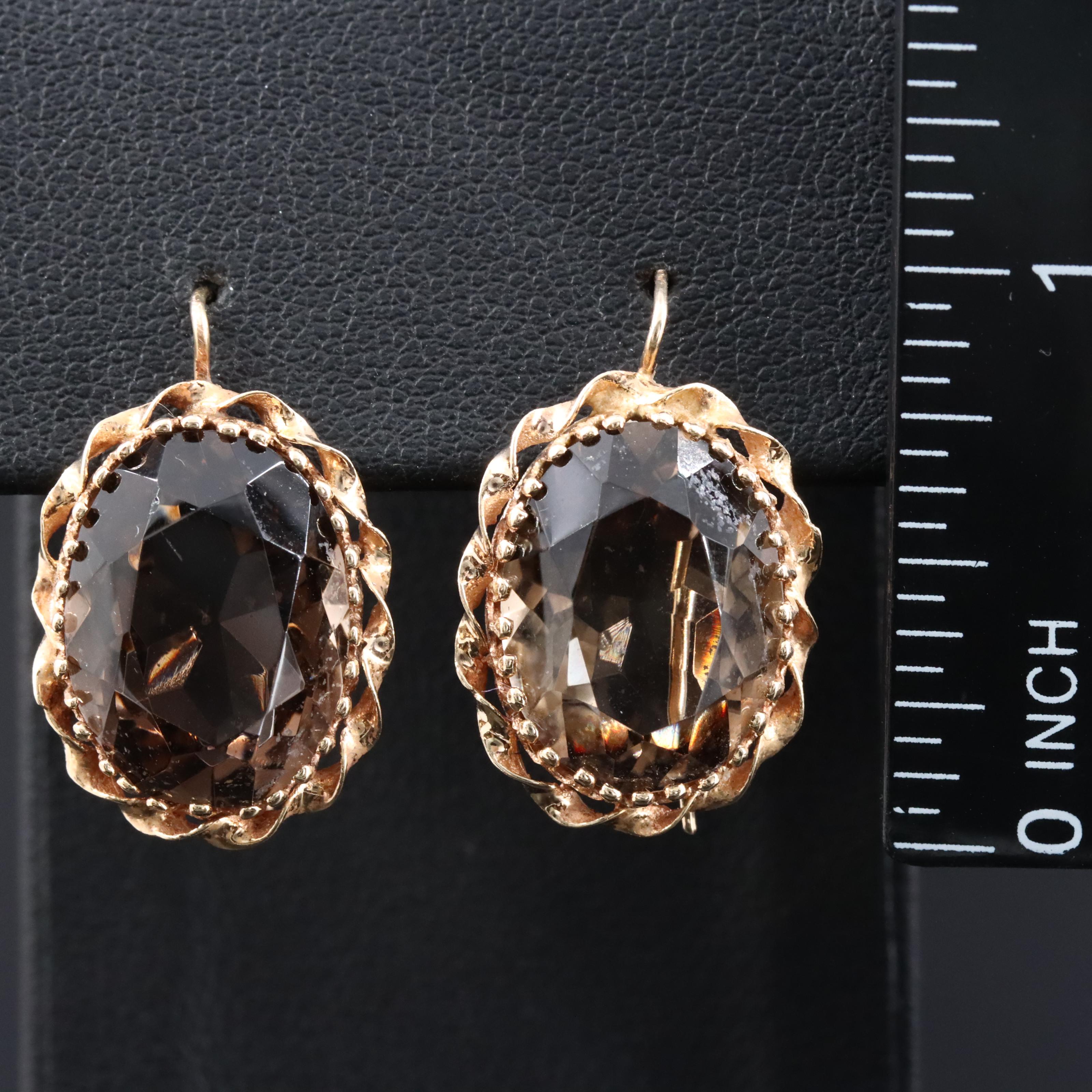 14K Smoky Quartz Drop Earrings