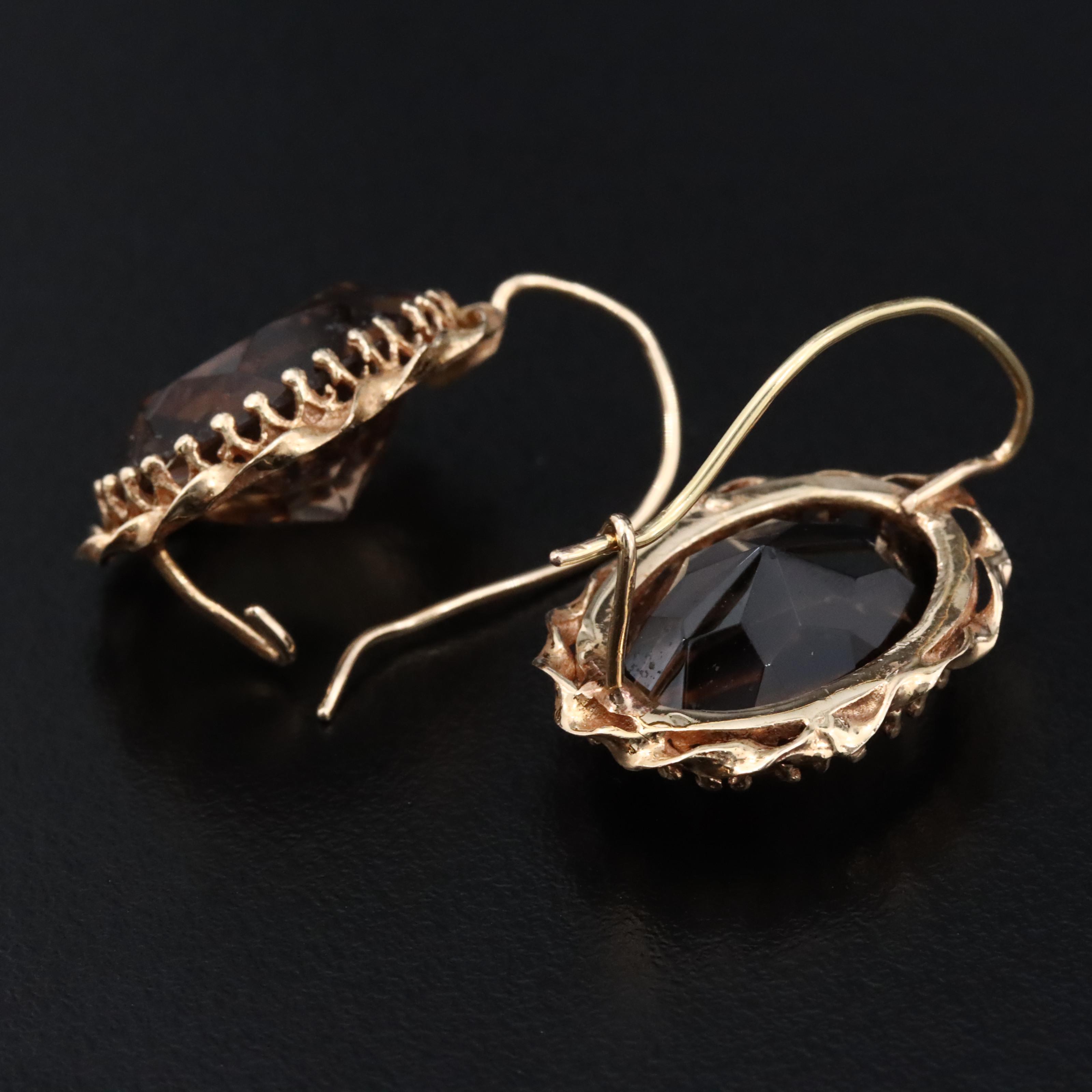 14K Smoky Quartz Drop Earrings
