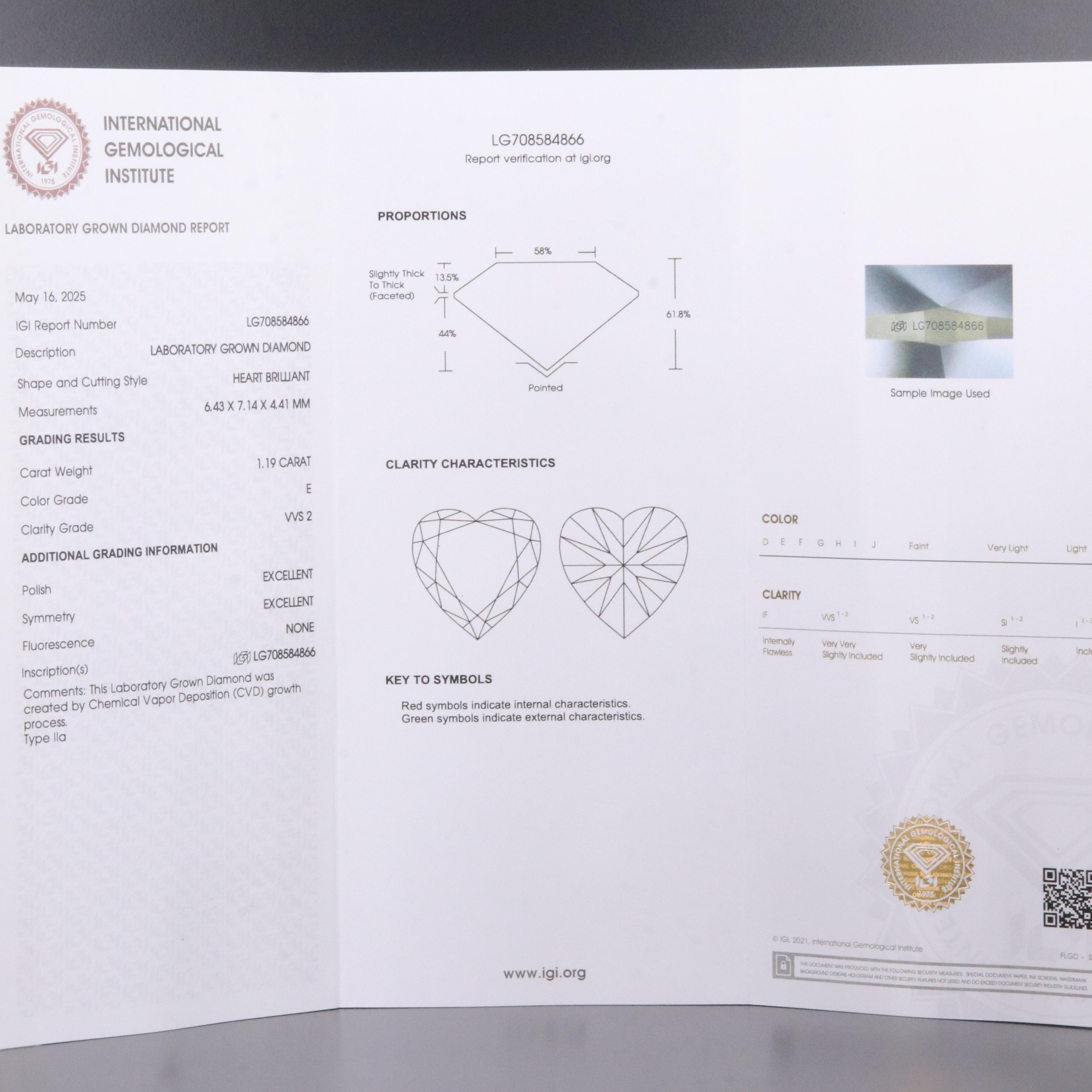 Loose 1.19 CT Lab Grown Diamond with IGI Report
