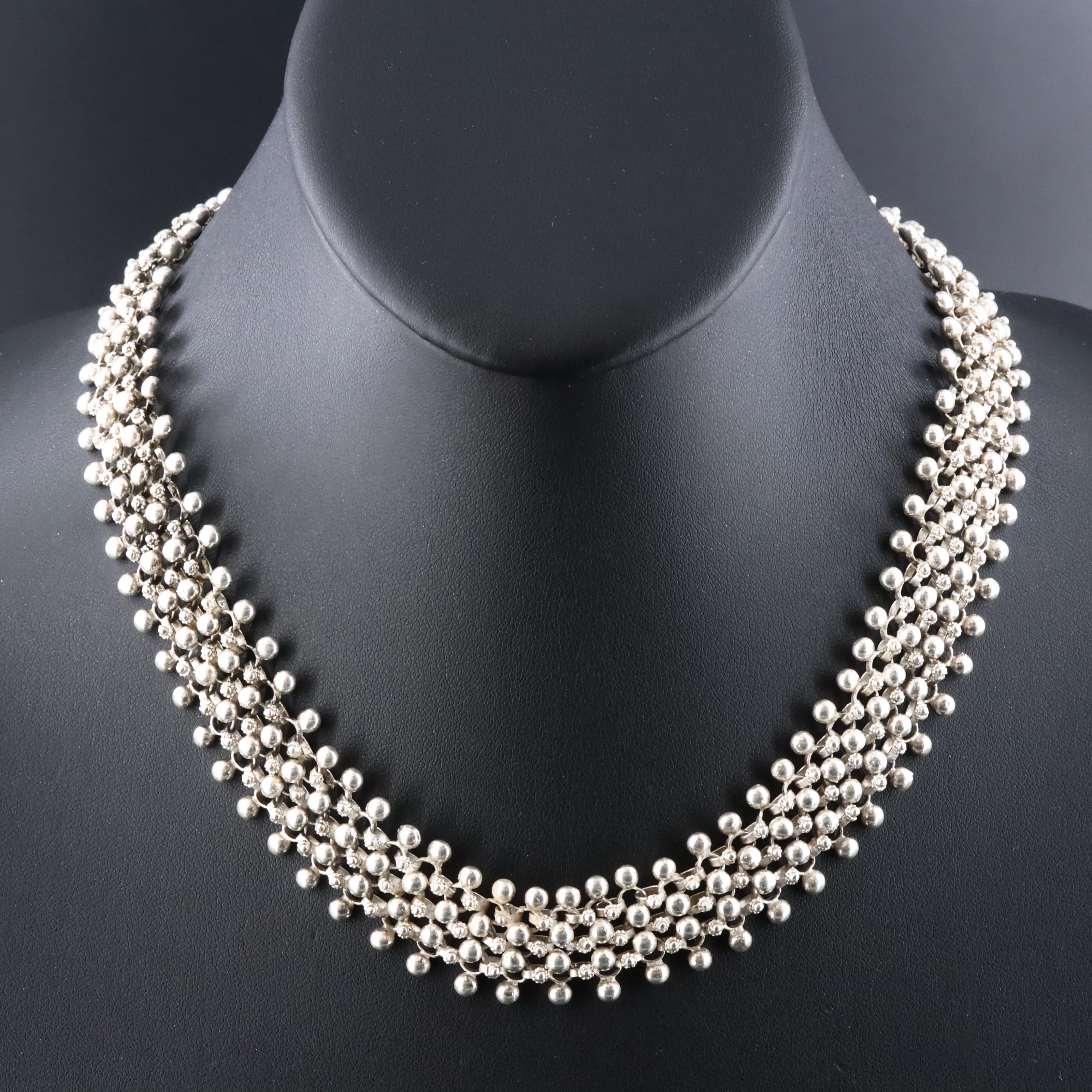 950 Silver Bead and Rosette Necklace