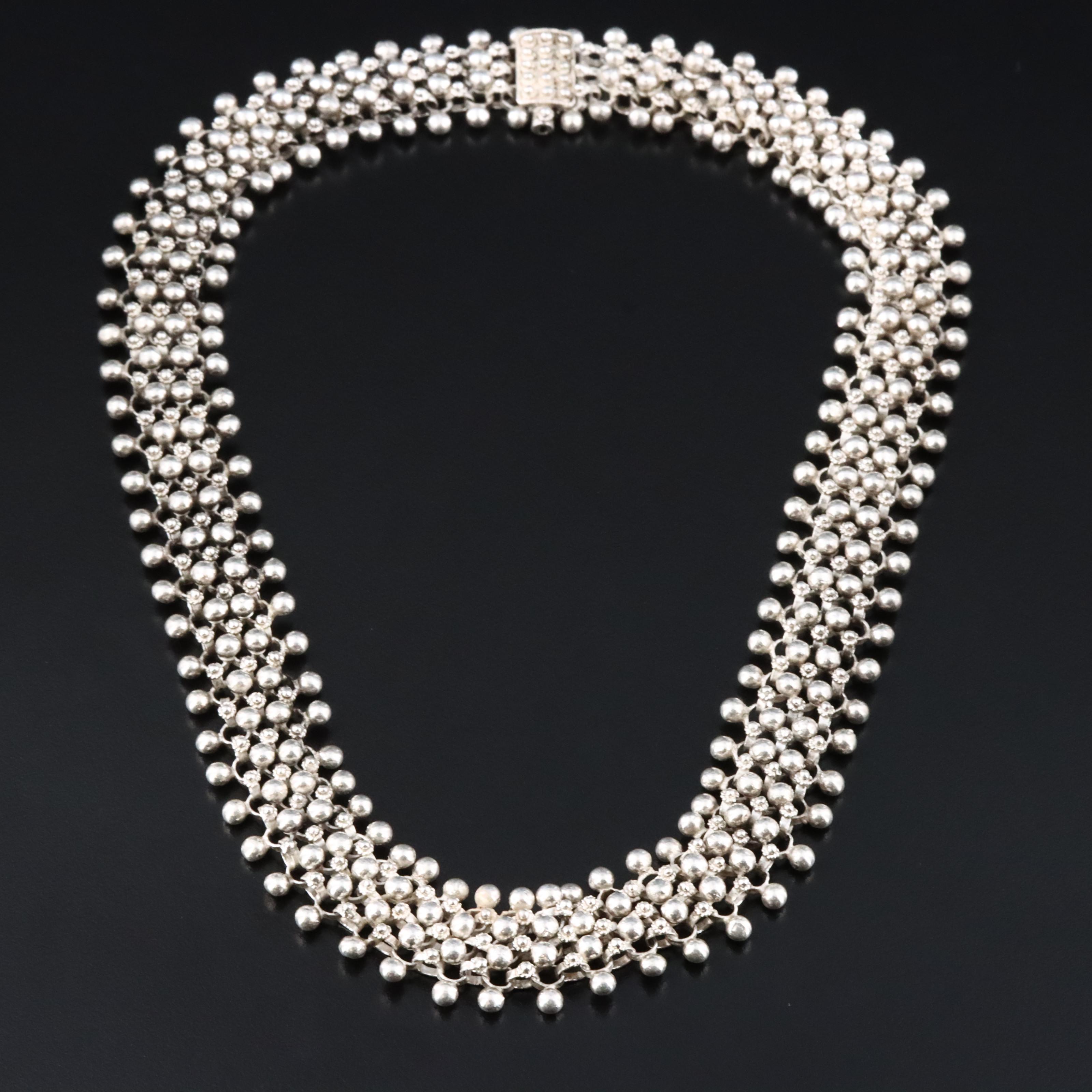 950 Silver Bead and Rosette Necklace