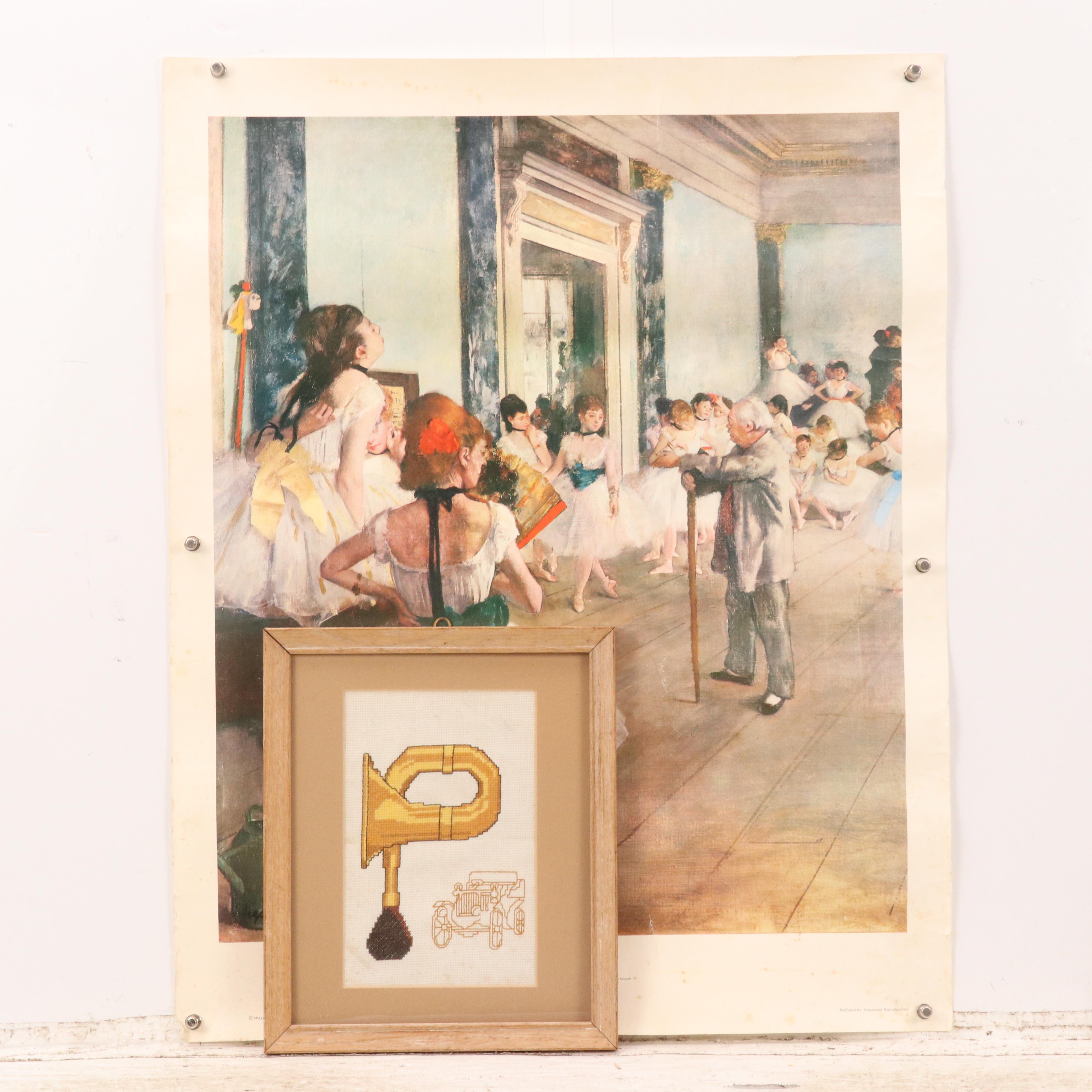 Offset Lithographs After Edgar Degas "Dancing Class" and Embroidery