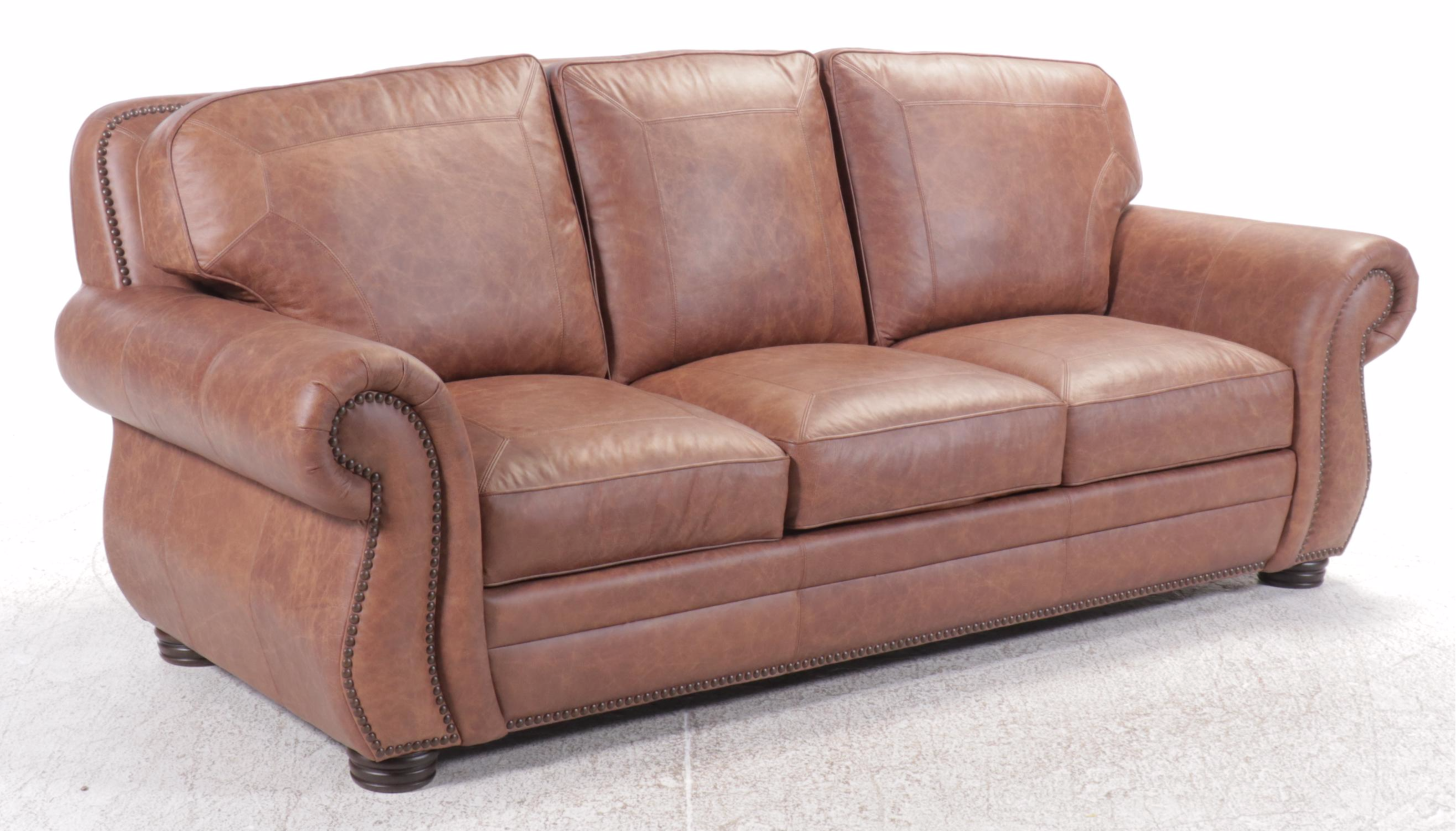 Artistic Leathers Brown Leather Sofa with Nailhead Trim