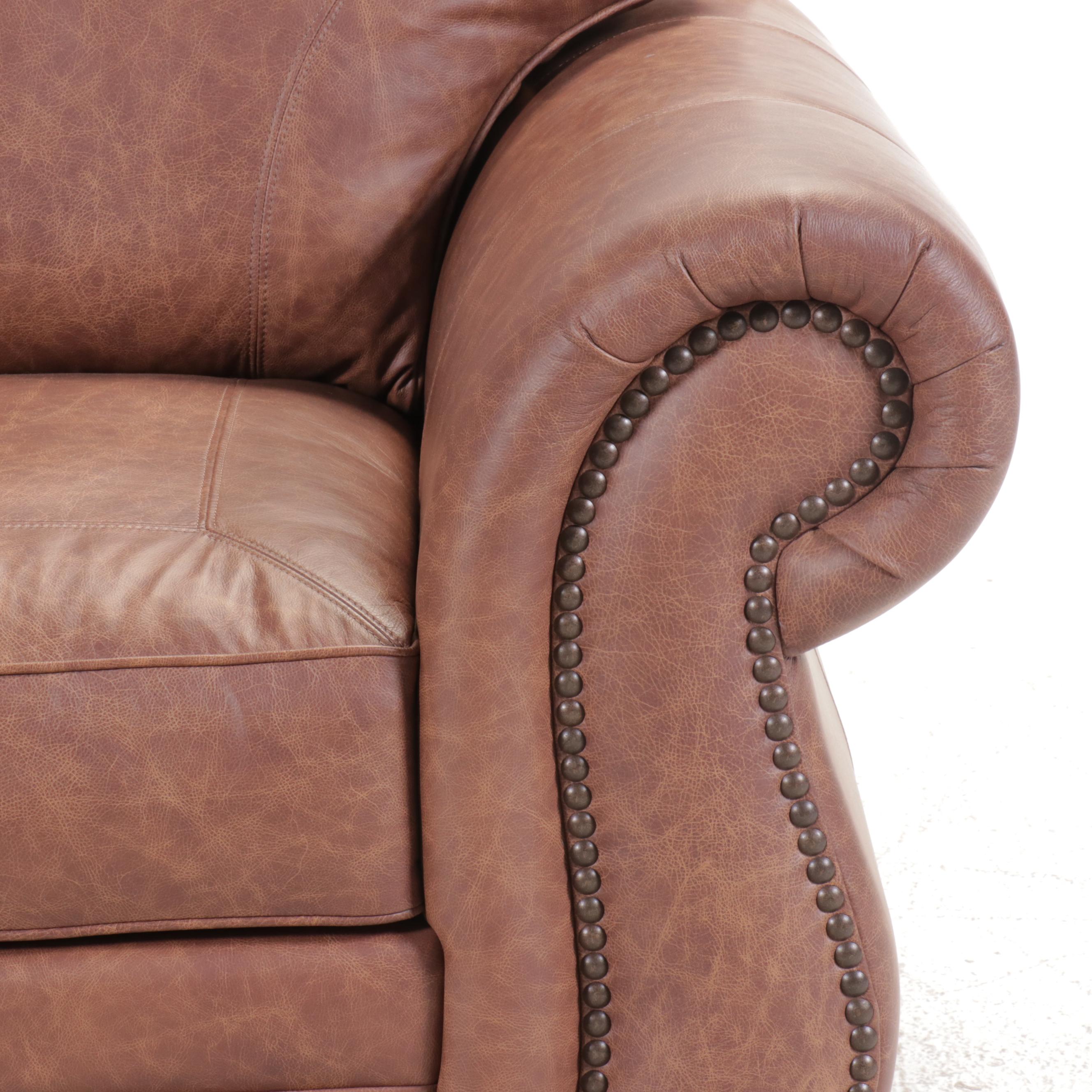 Artistic Leathers Brown Leather Sofa with Nailhead Trim