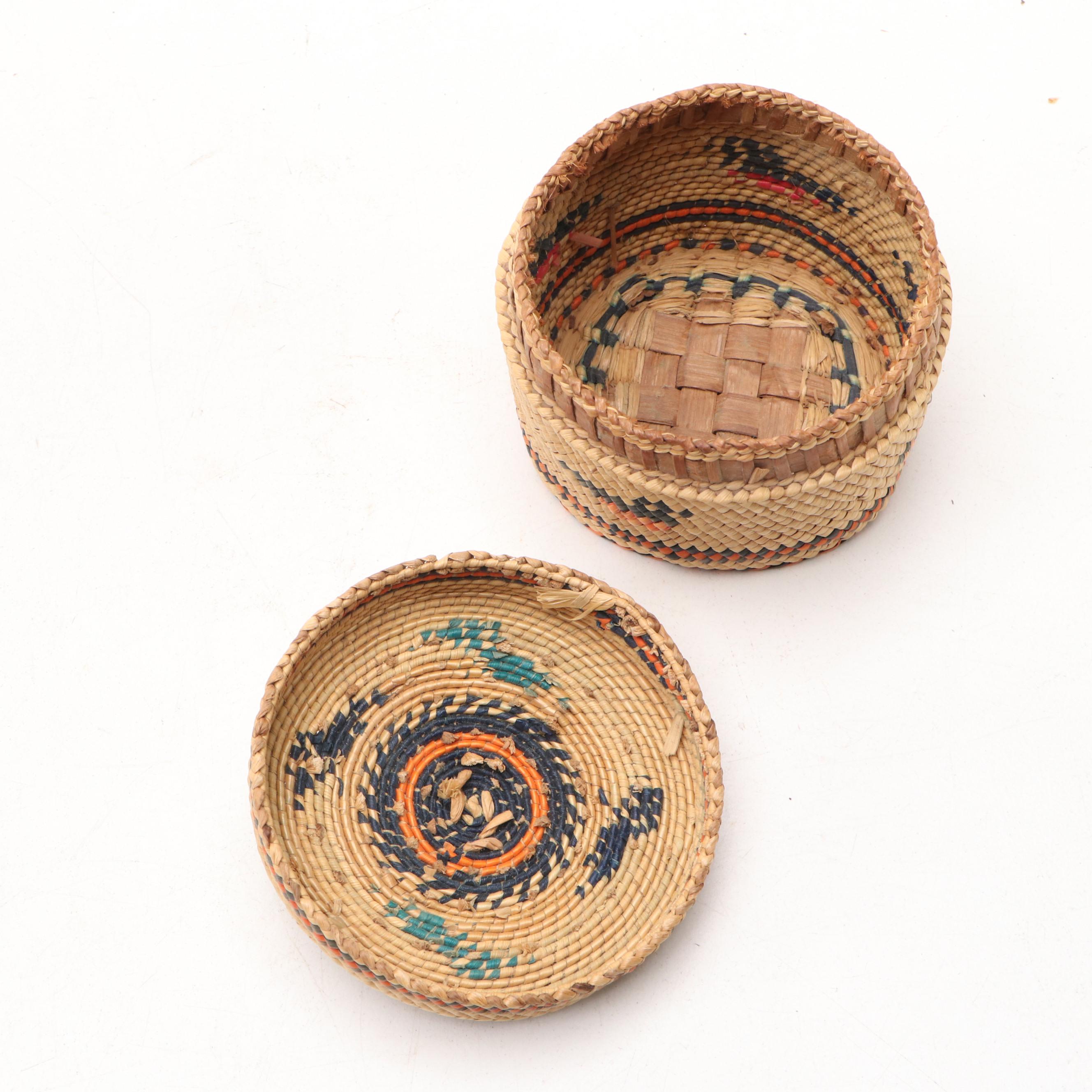 Pacific Northwest Coast Native Peoples Woven Small Covered Baskets