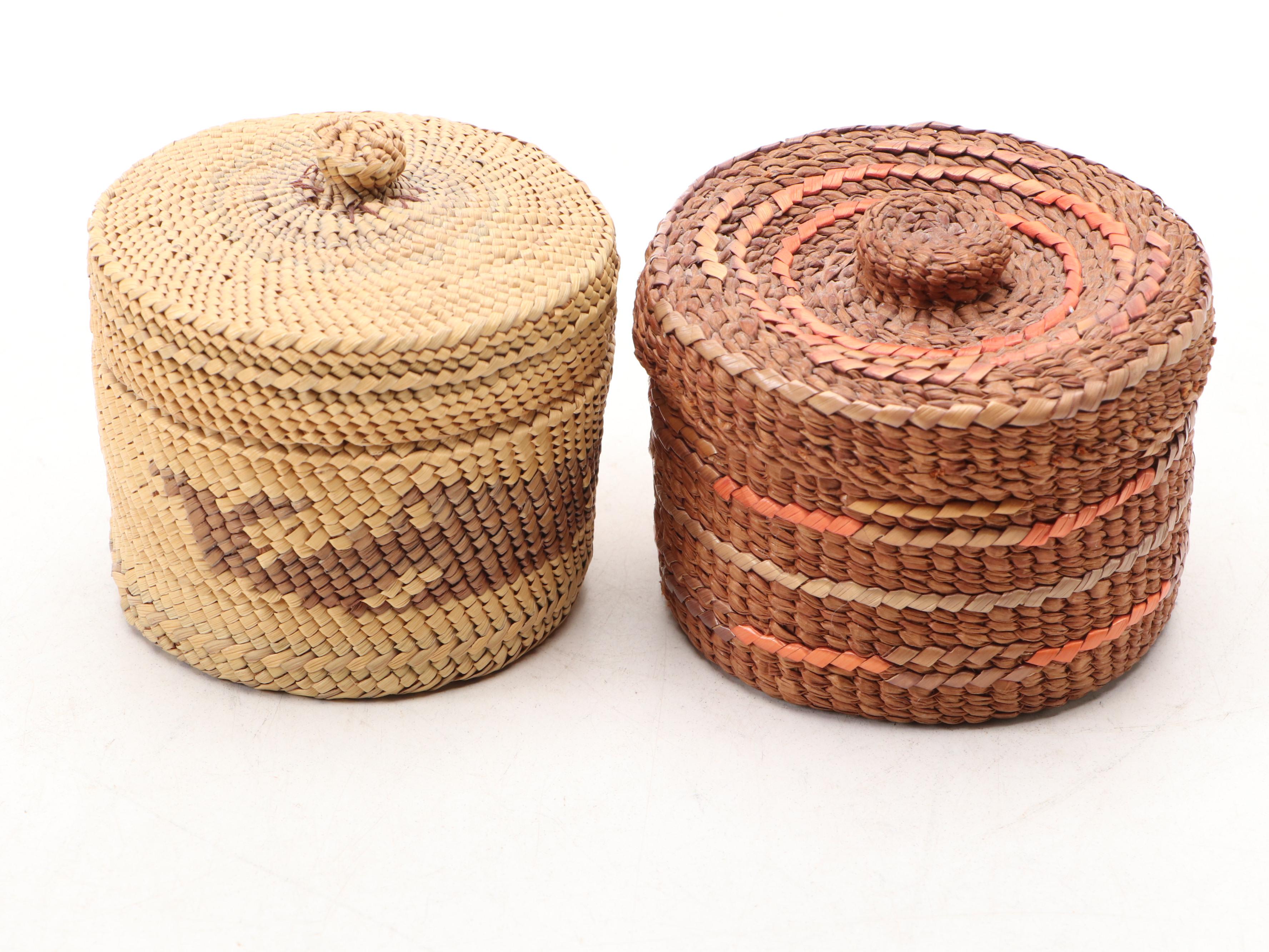 Pacific Northwest Coast Native Peoples Woven Small Covered Baskets