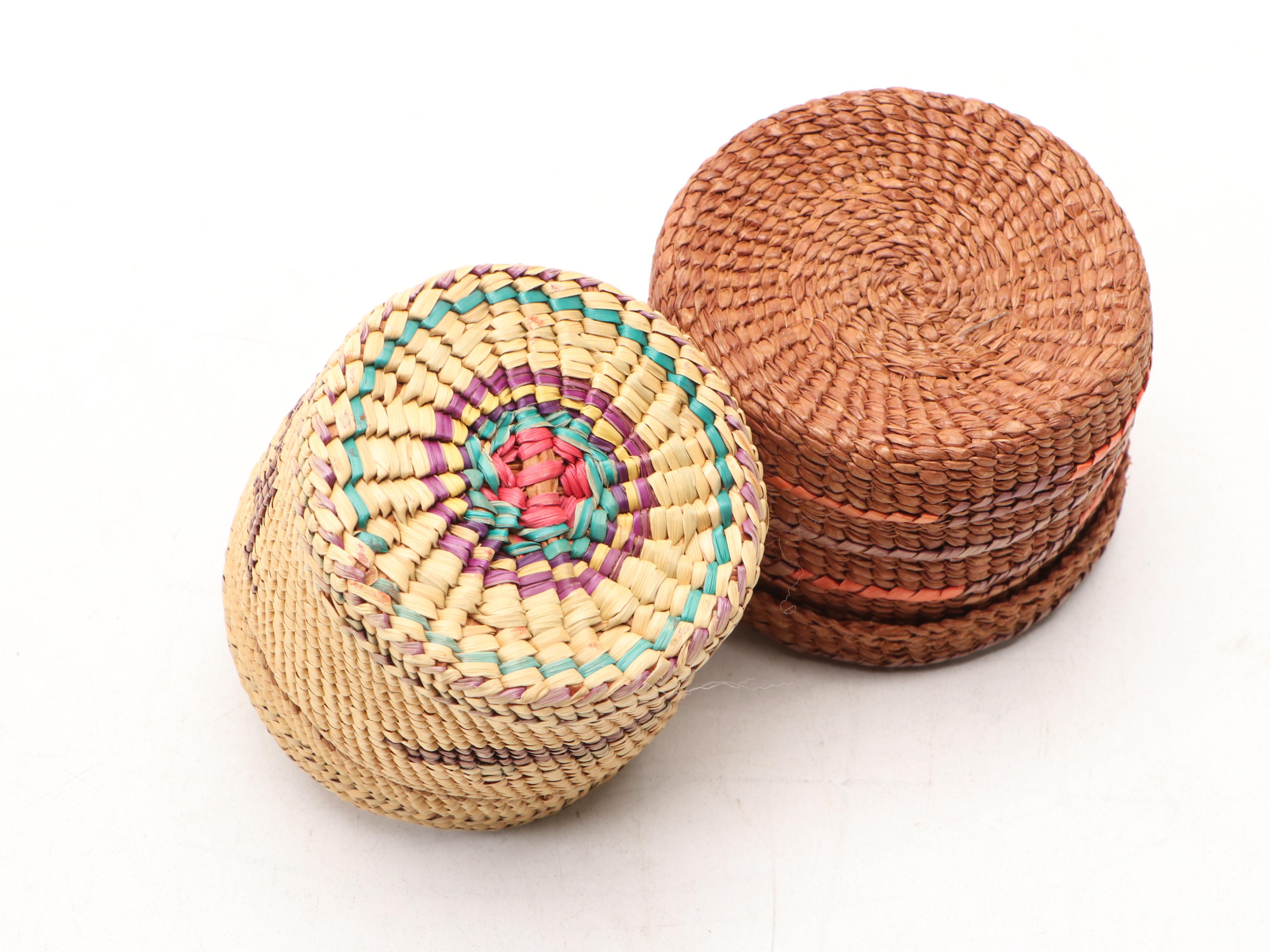 Pacific Northwest Coast Native Peoples Woven Small Covered Baskets