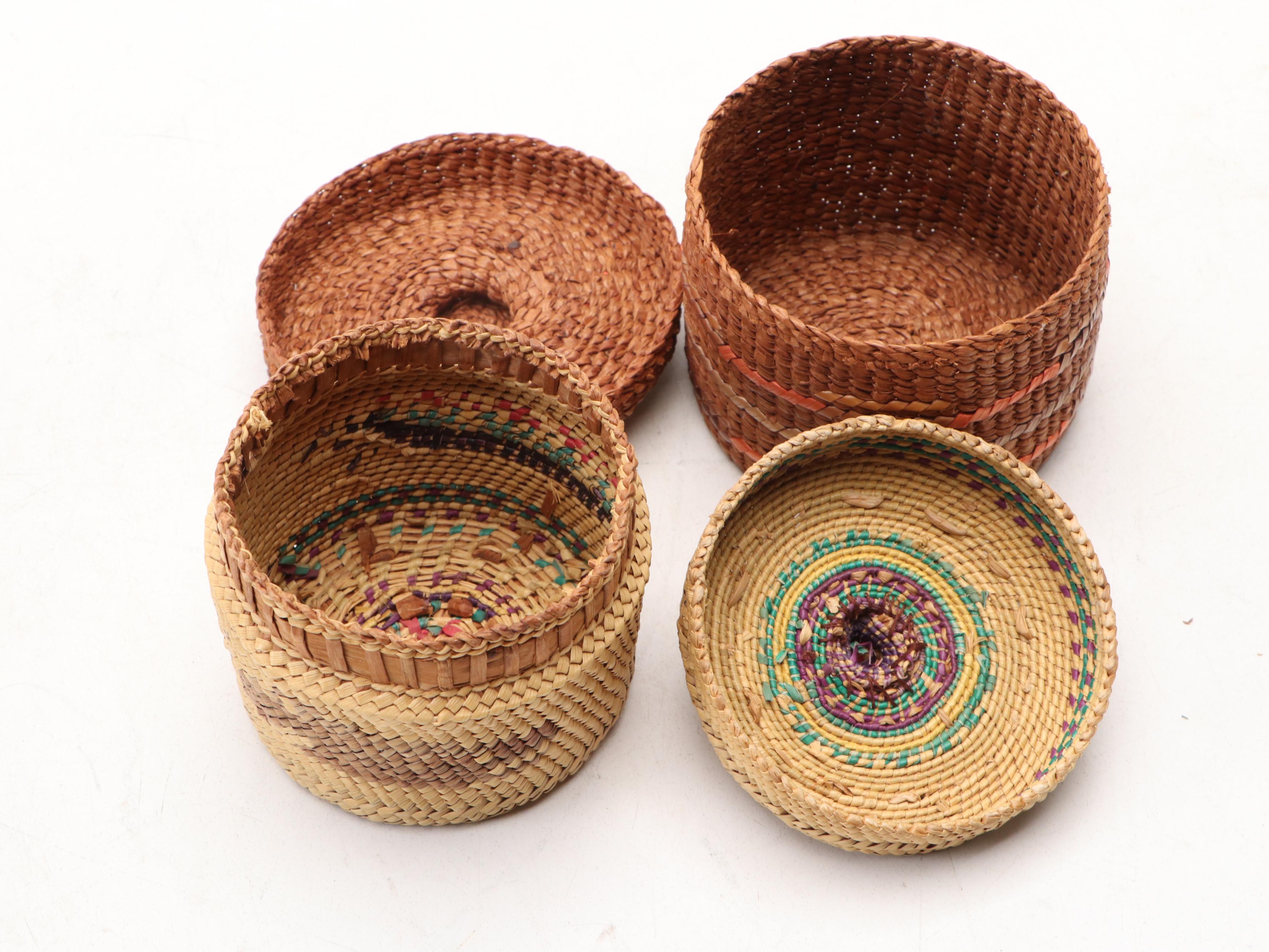 Pacific Northwest Coast Native Peoples Woven Small Covered Baskets