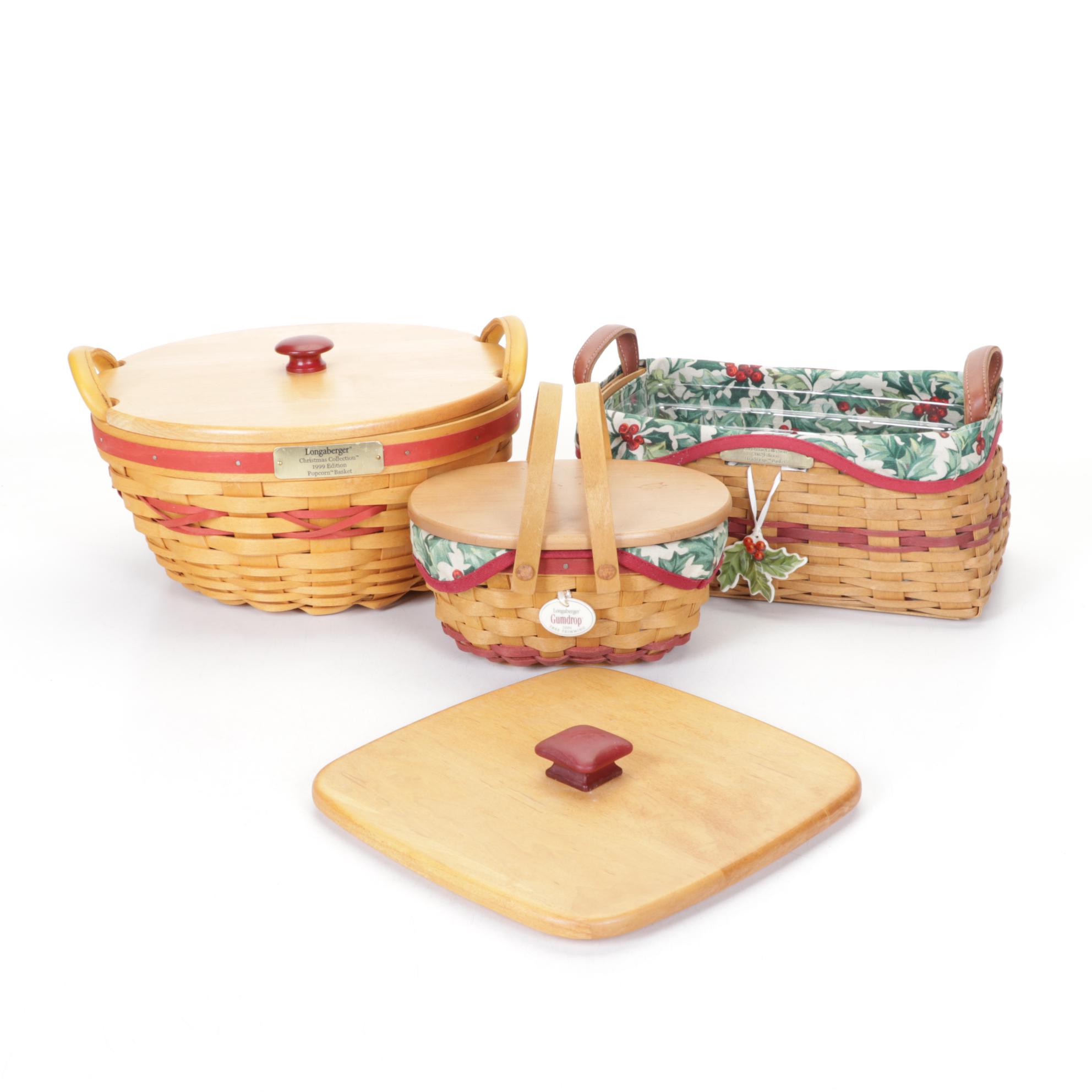 Longaberger Woven Wooden Christmas Baskets with Extra Lid