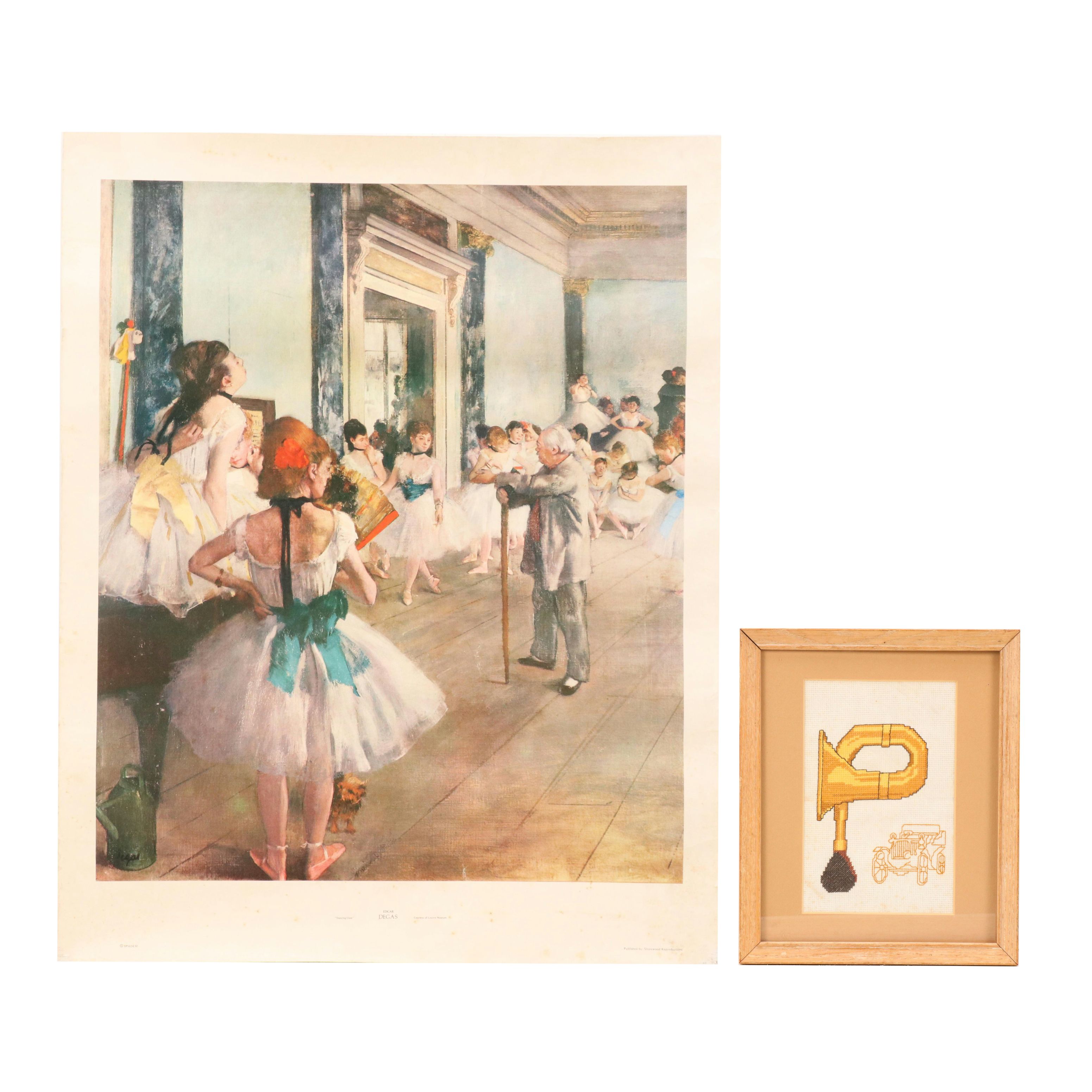 Offset Lithographs After Edgar Degas "Dancing Class" and Embroidery