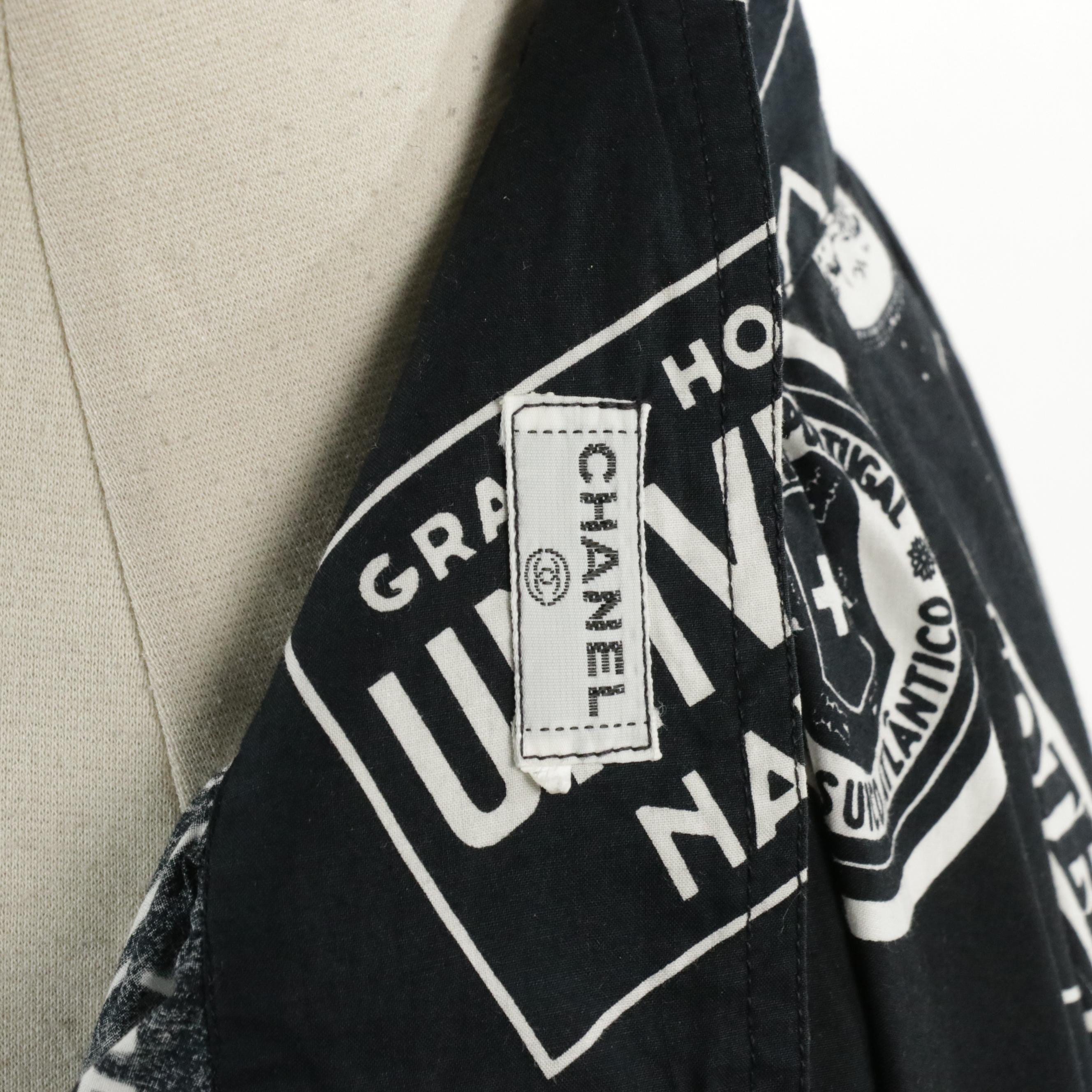 Chanel Runway Grand Hotel Cotton Print Button-Front Pleat Skirt in Black & White