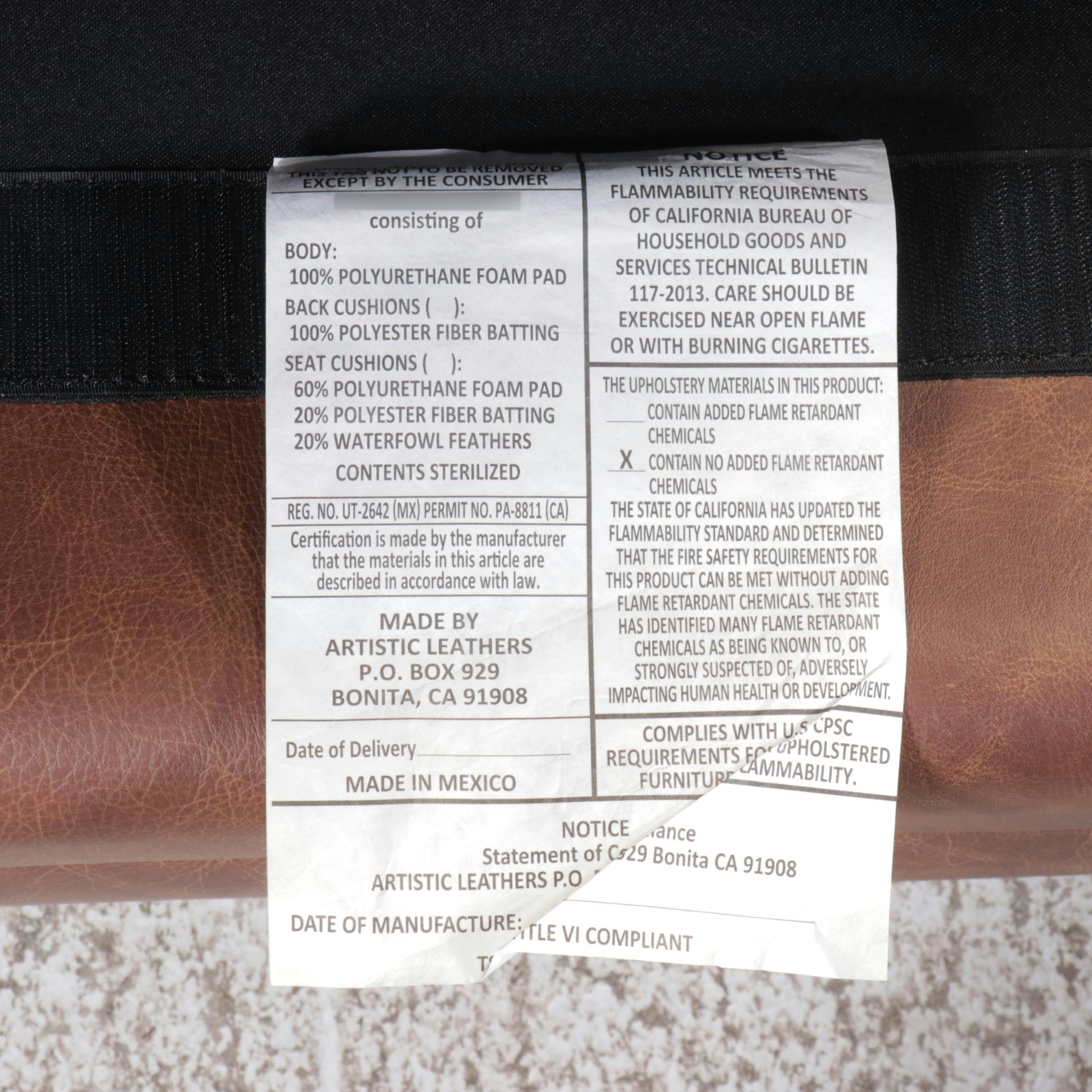 Artistic Leathers Brown Leather Sofa with Nailhead Trim