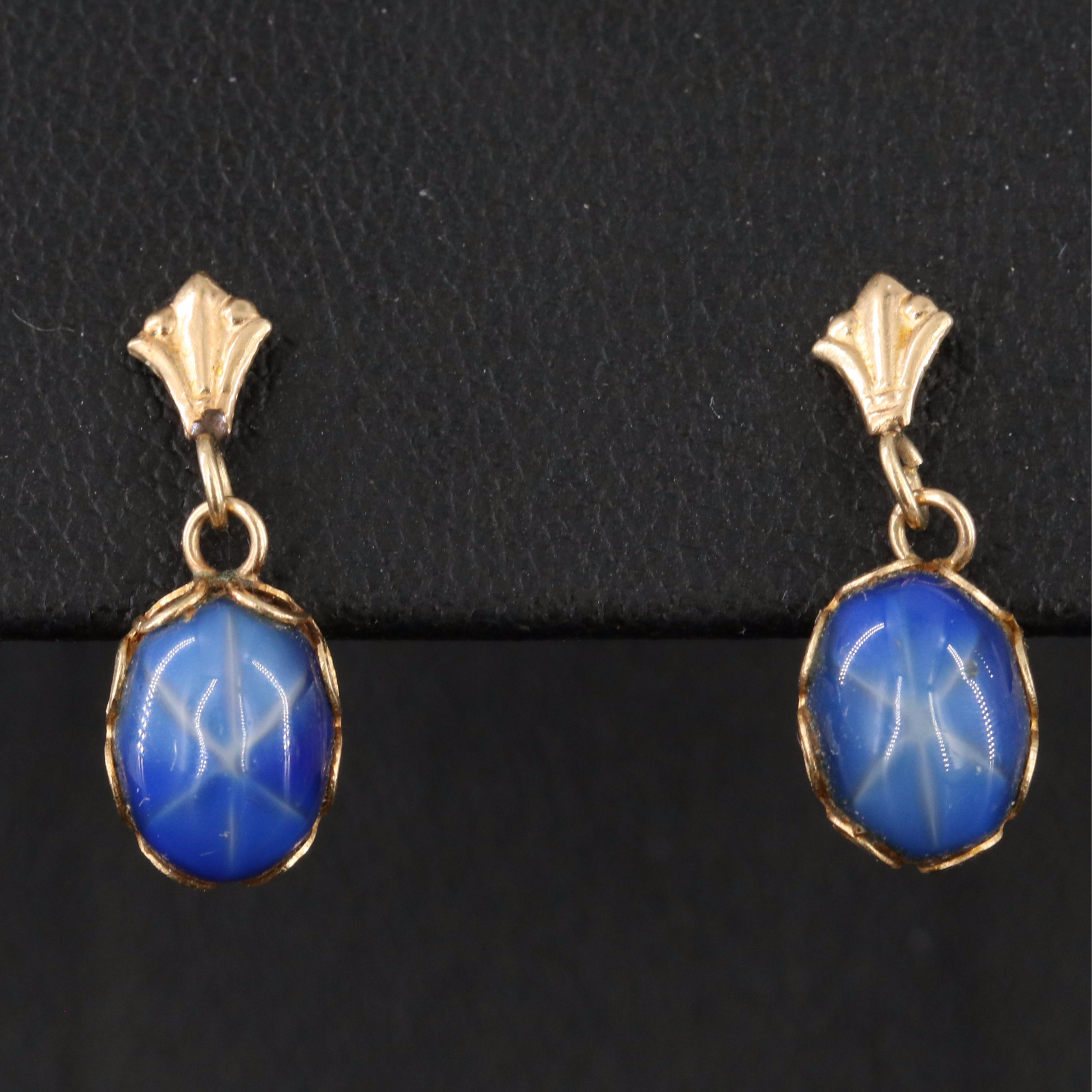 14K Faux Star Sapphire Earrings