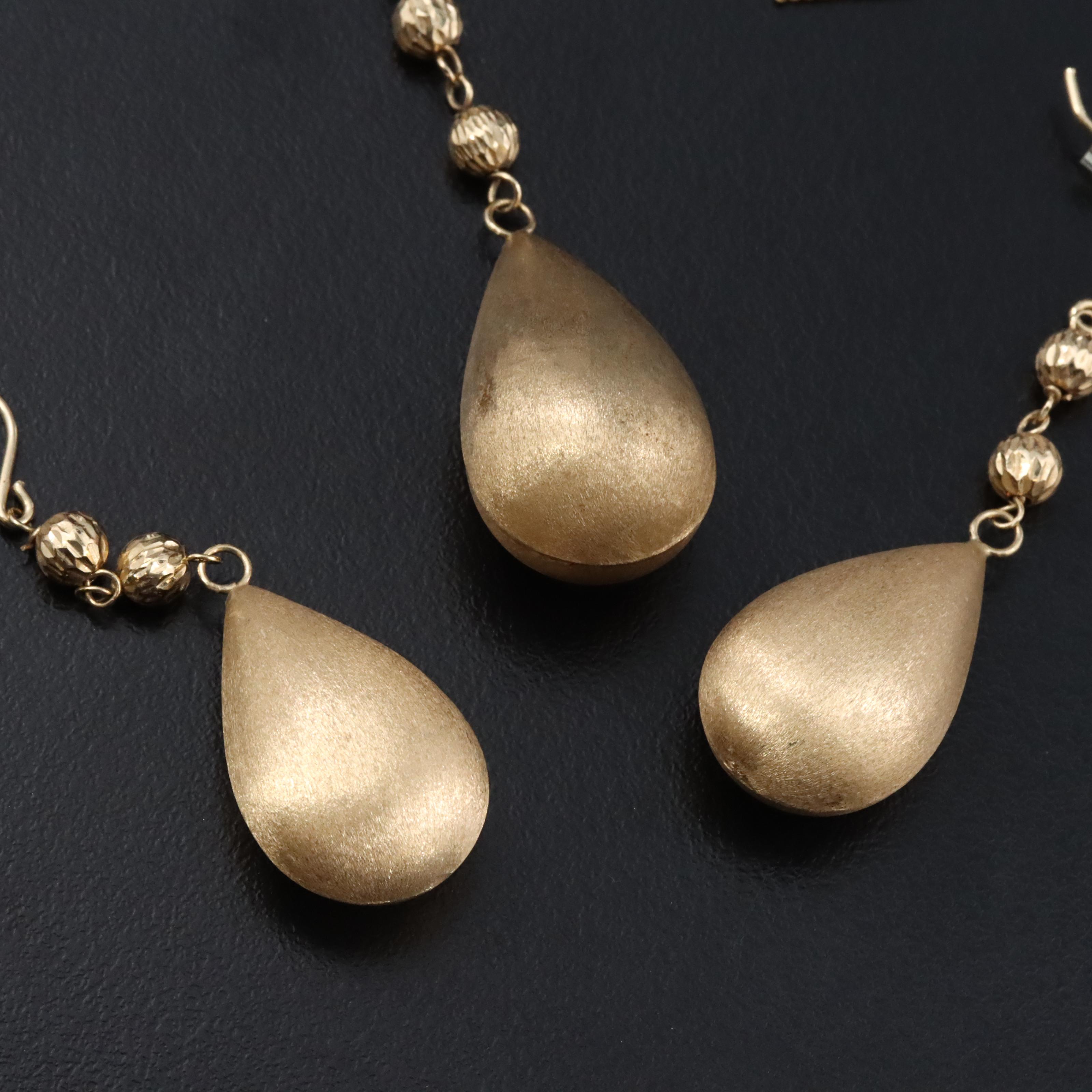 14K Drop Earrings and Necklace with Satin Finish