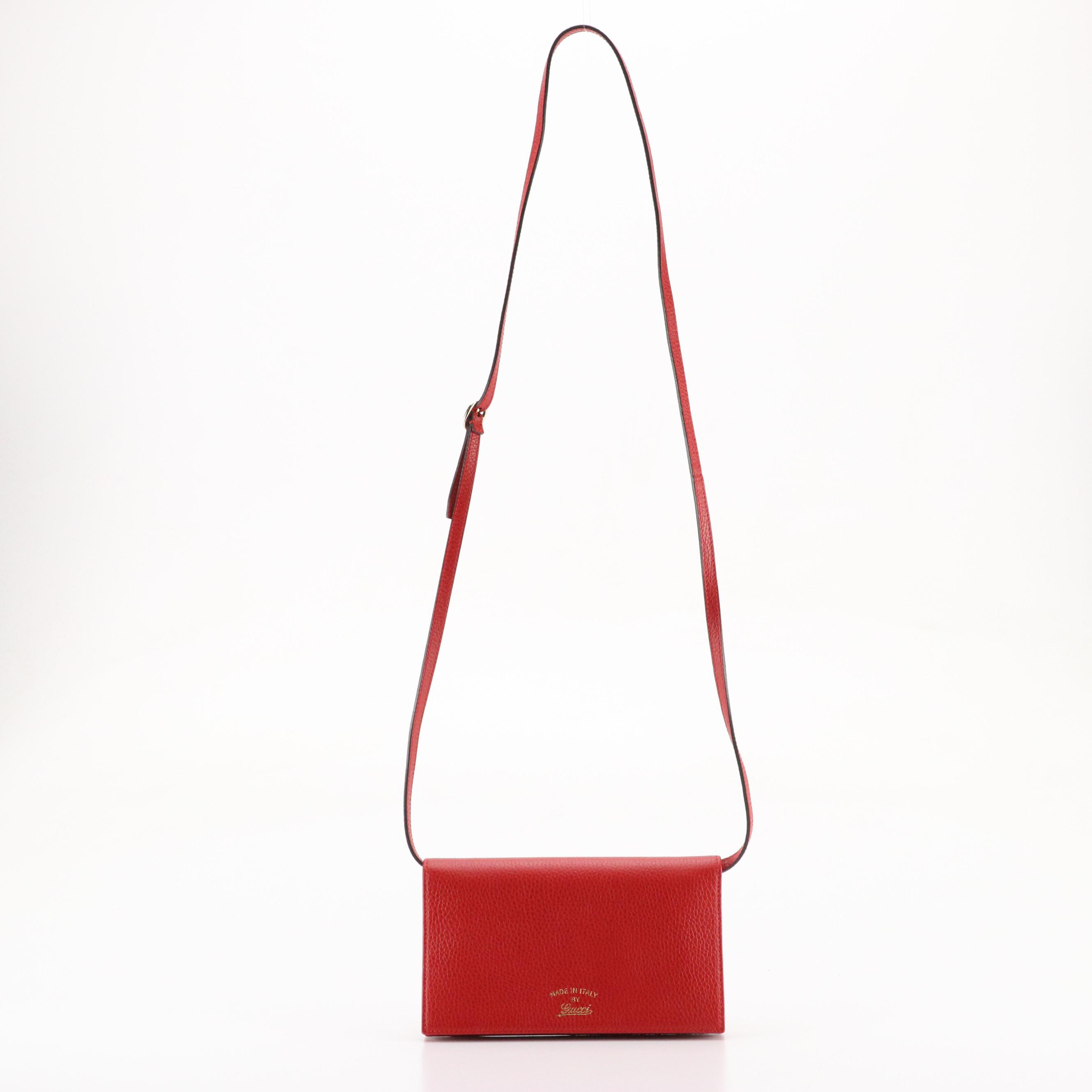 Gucci Swing Pochette in Cherry Red Grained Calfskin Leather, With Box