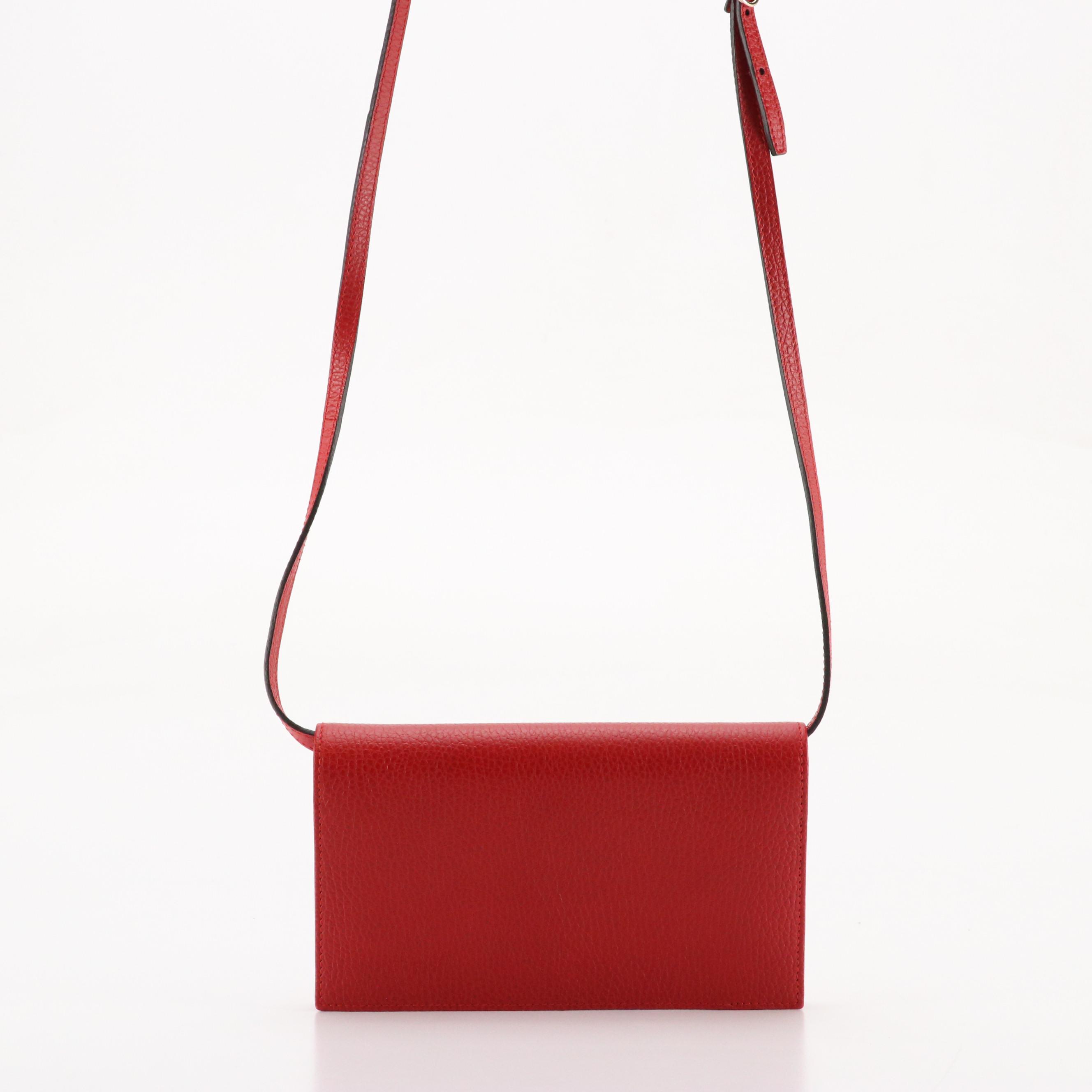 Gucci Swing Pochette in Cherry Red Grained Calfskin Leather, With Box