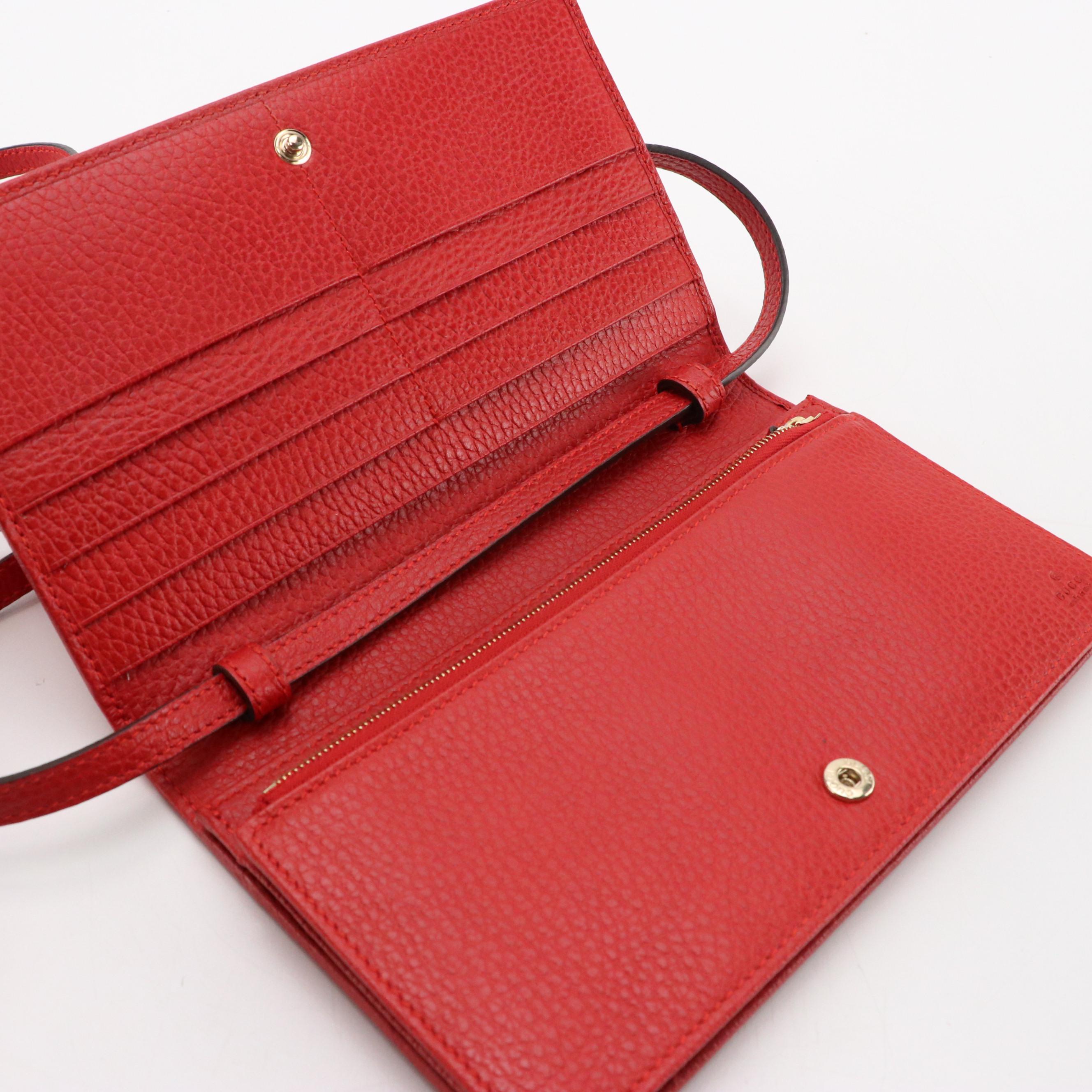 Gucci Swing Pochette in Cherry Red Grained Calfskin Leather, With Box