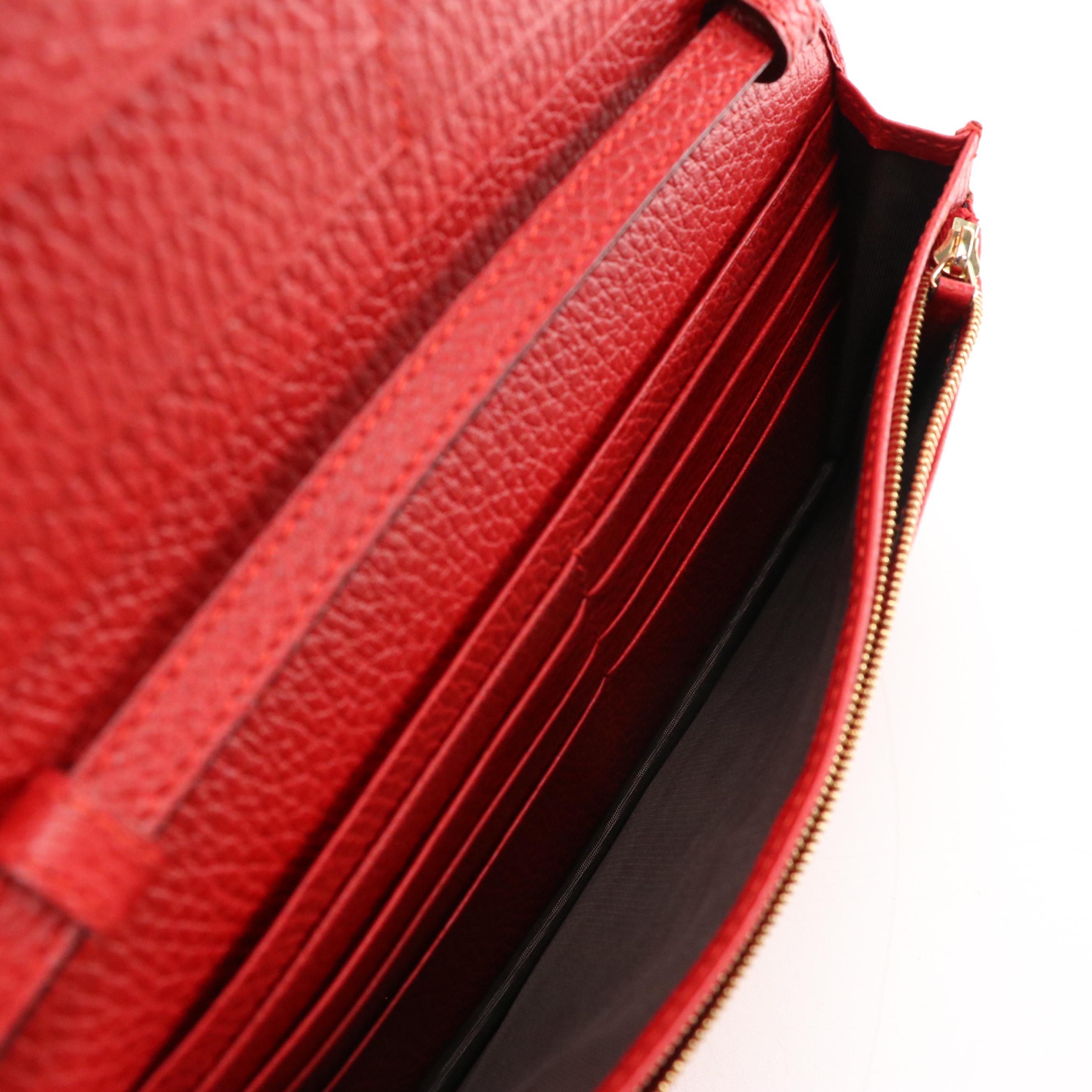 Gucci Swing Pochette in Cherry Red Grained Calfskin Leather, With Box