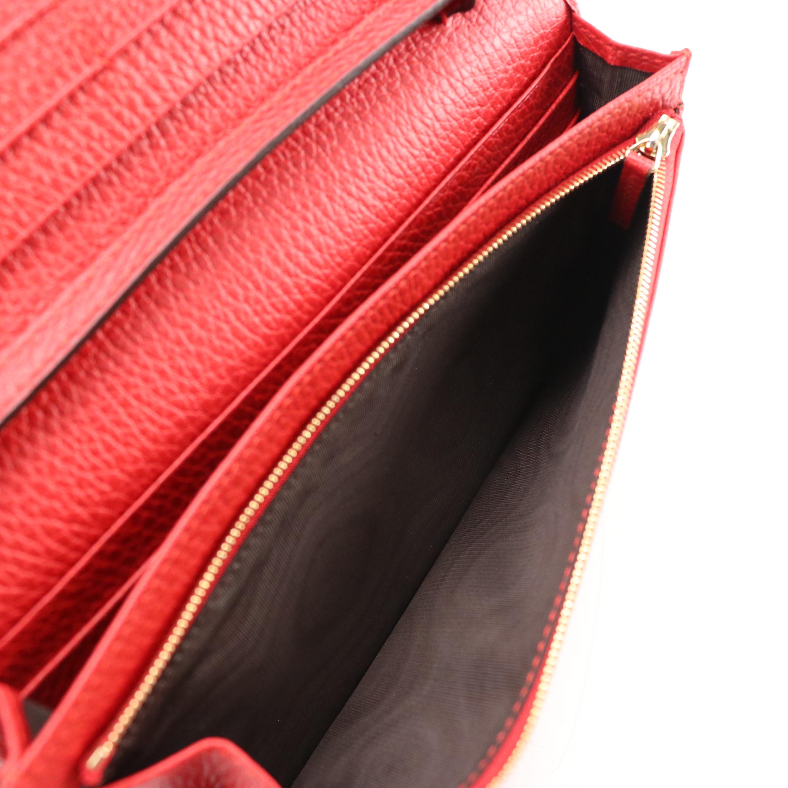 Gucci Swing Pochette in Cherry Red Grained Calfskin Leather, With Box