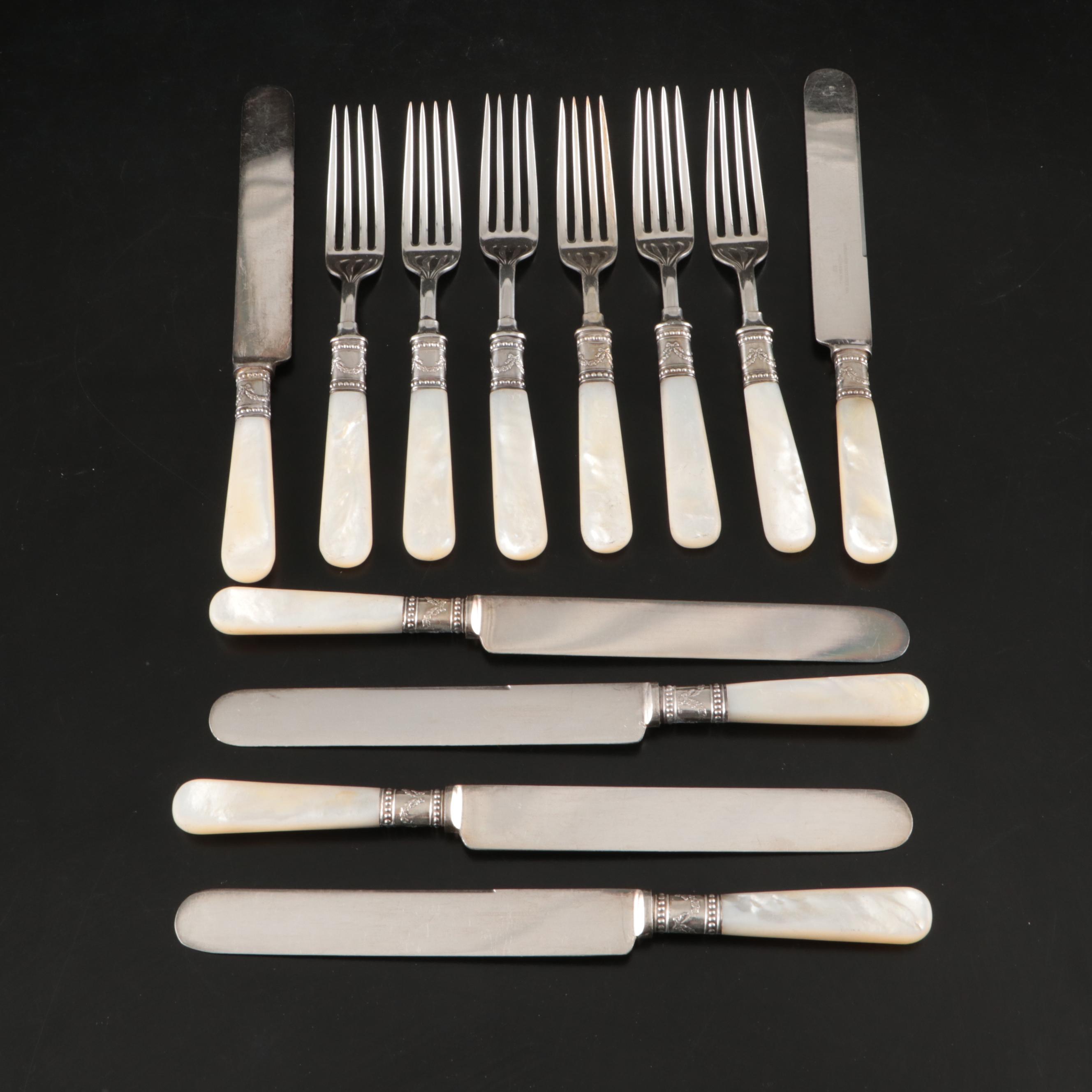 Meridian Cutlery Co. Mother-of-Pearl and Sterling Handled Flatware
