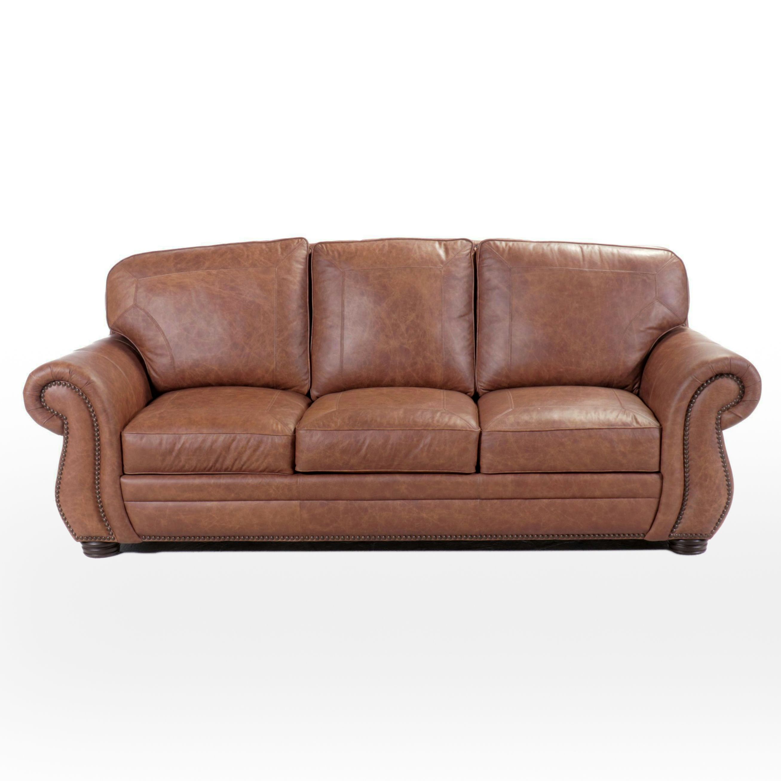 Artistic Leathers Brown Leather Sofa with Nailhead Trim