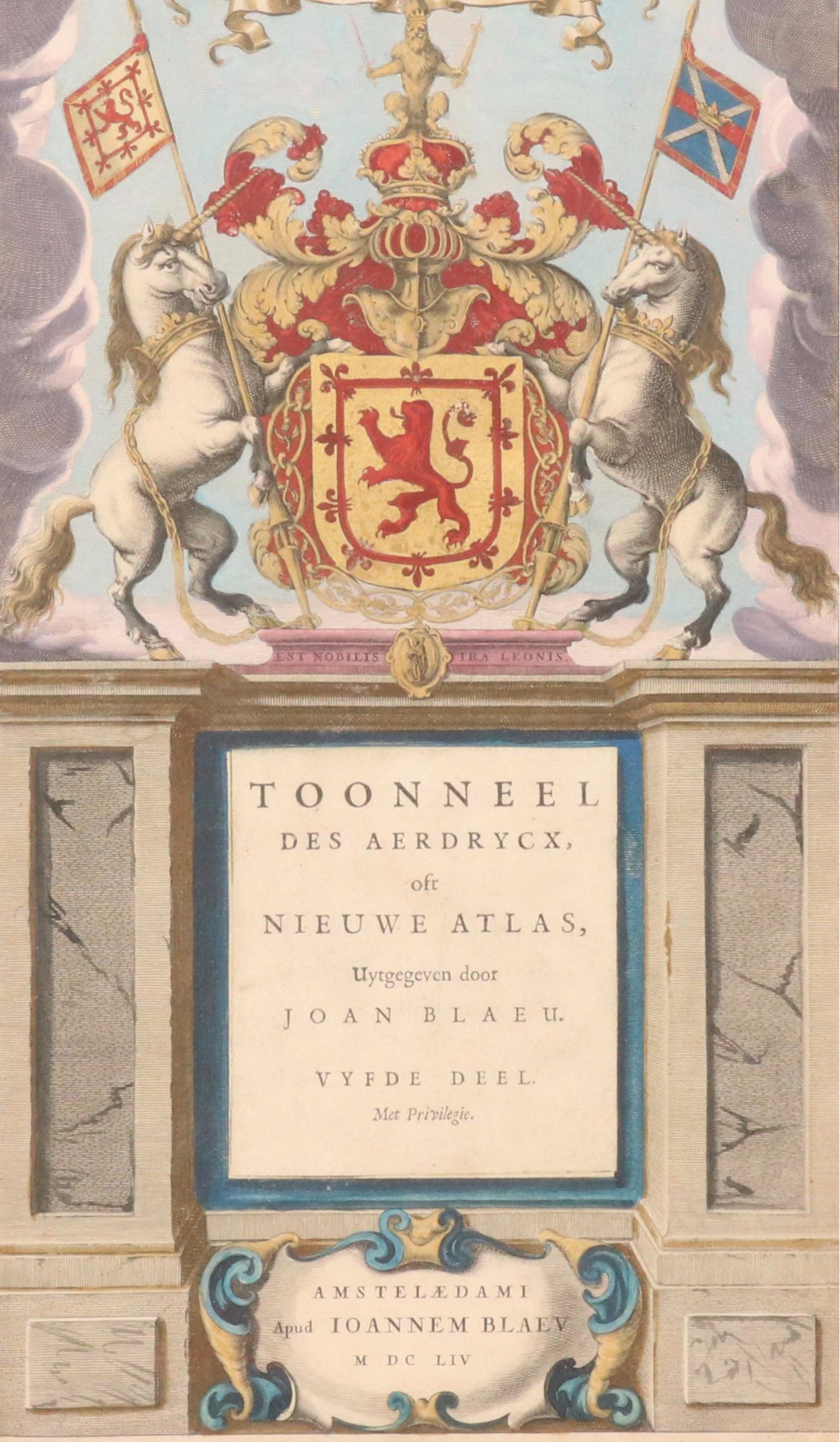 Hand-Colored Engraving Title Page of "Toonneel des Aerdrycx" by Joan Blaeu