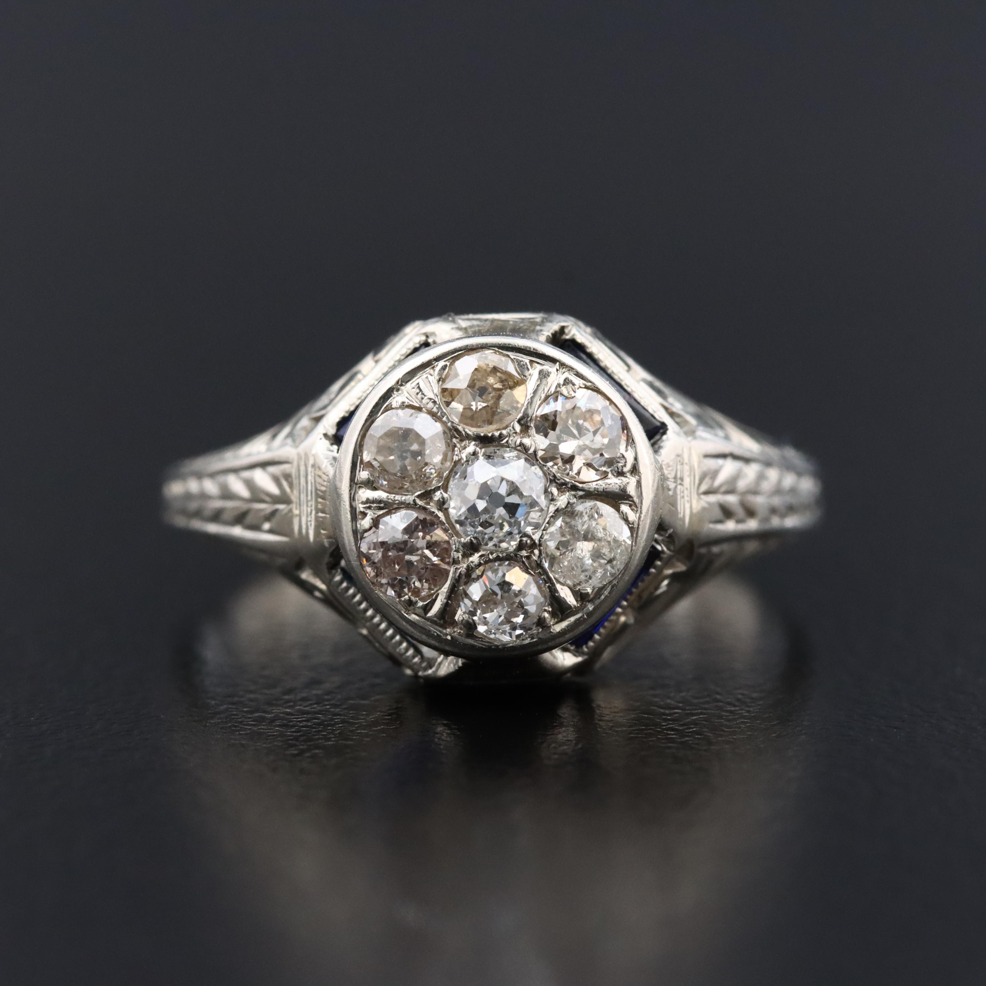 1930s Deco 18K Diamond and Sapphire Ring