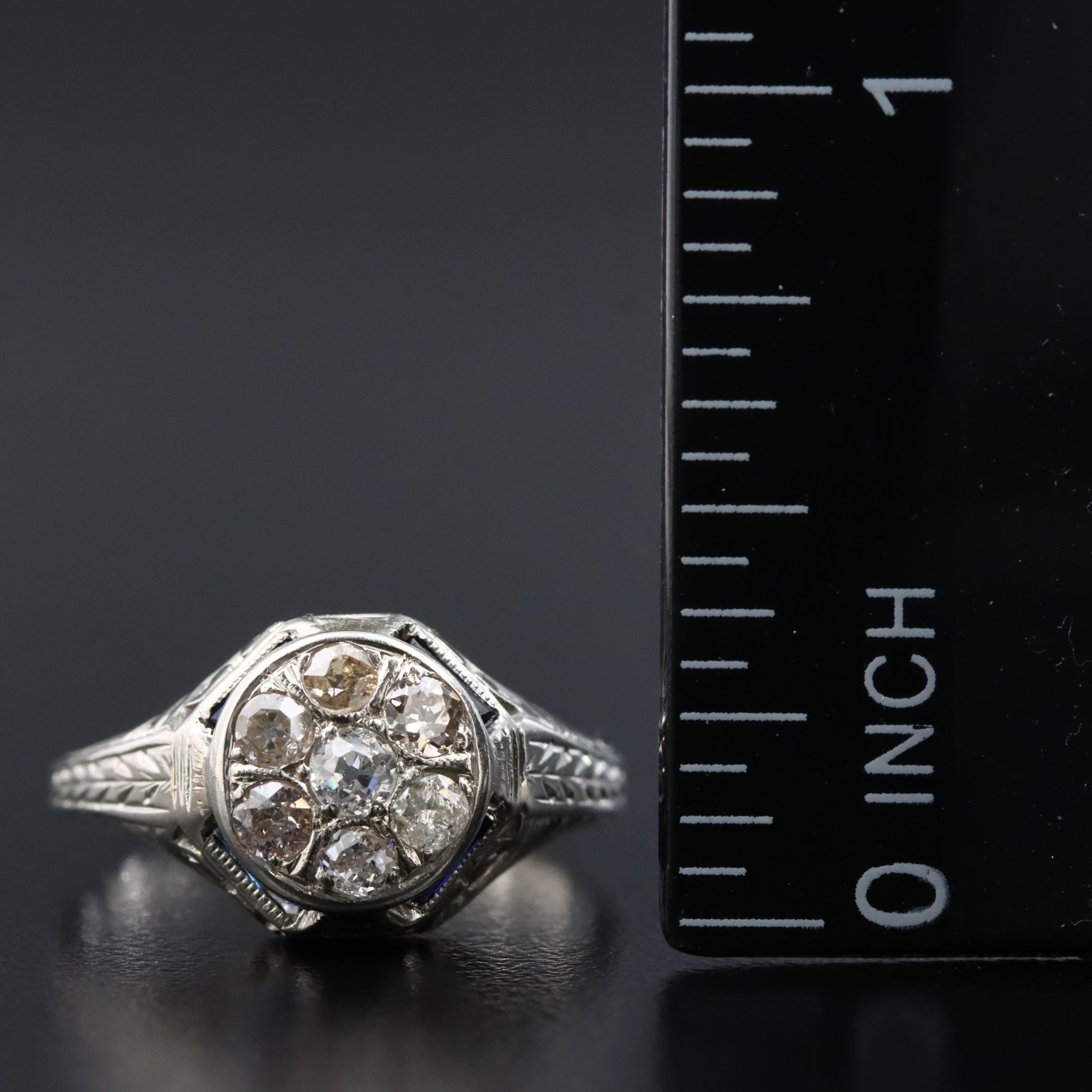 1930s Deco 18K Diamond and Sapphire Ring