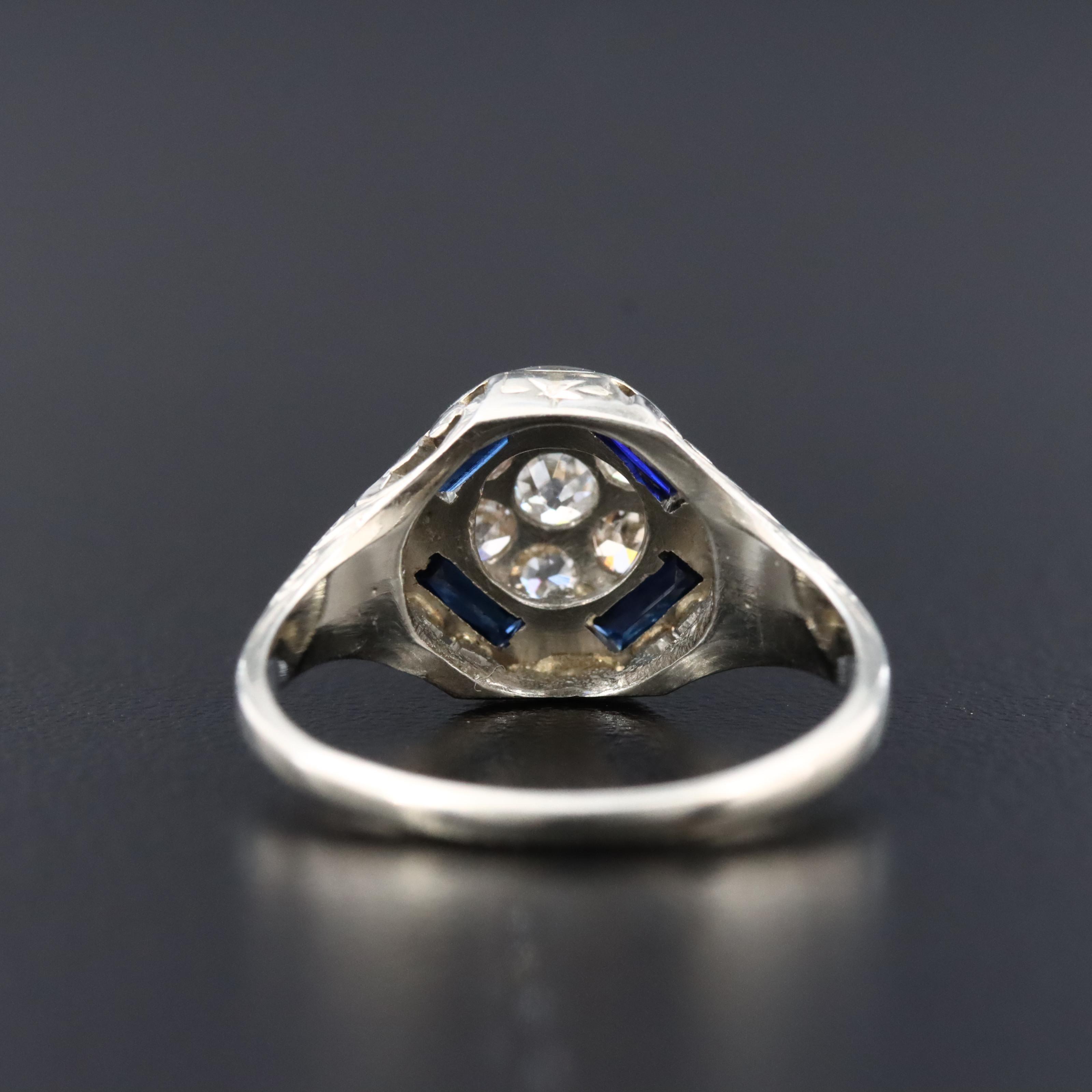 1930s Deco 18K Diamond and Sapphire Ring