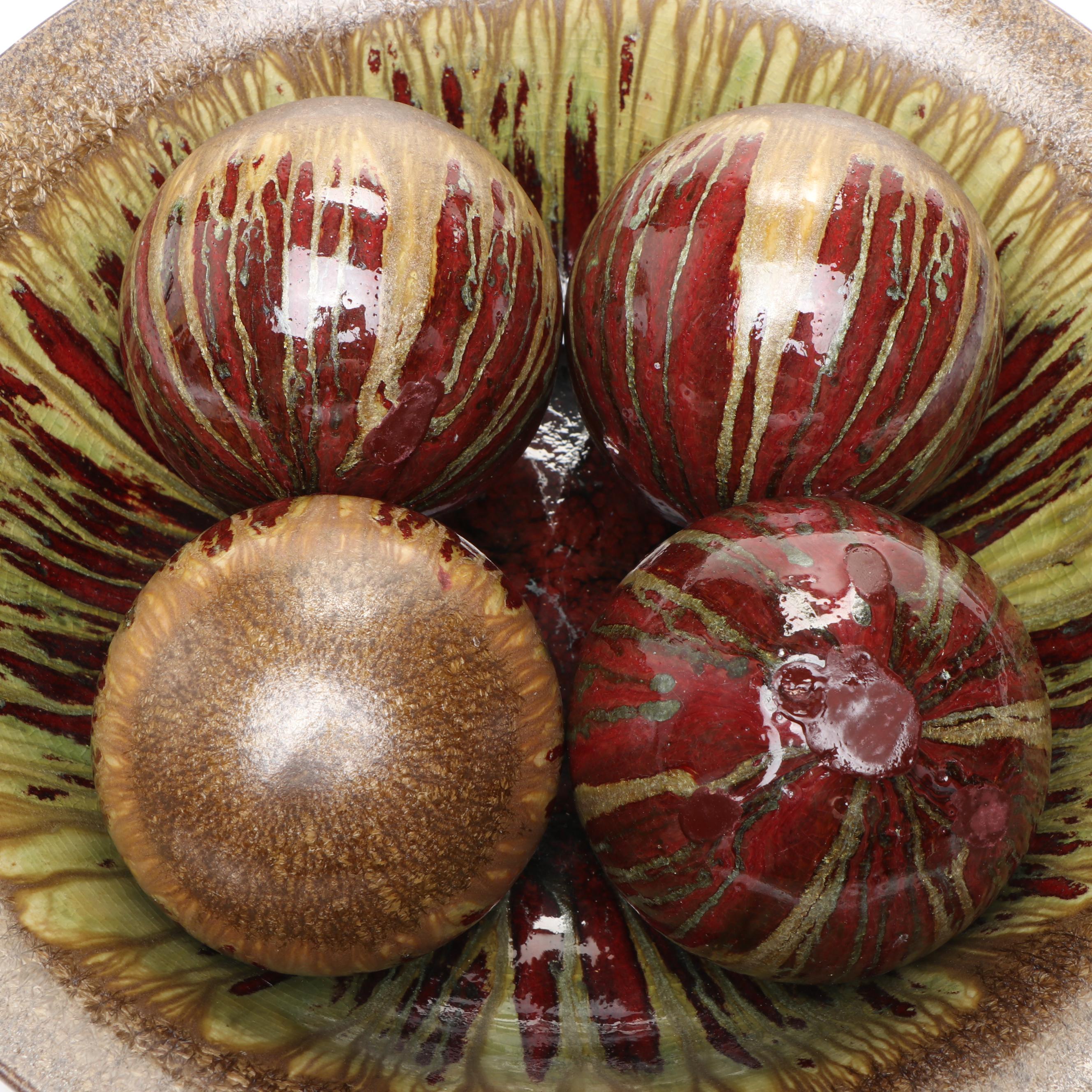 Salt Glazed Stoneware Bowl and Spherical Figures with Ceramic Vases