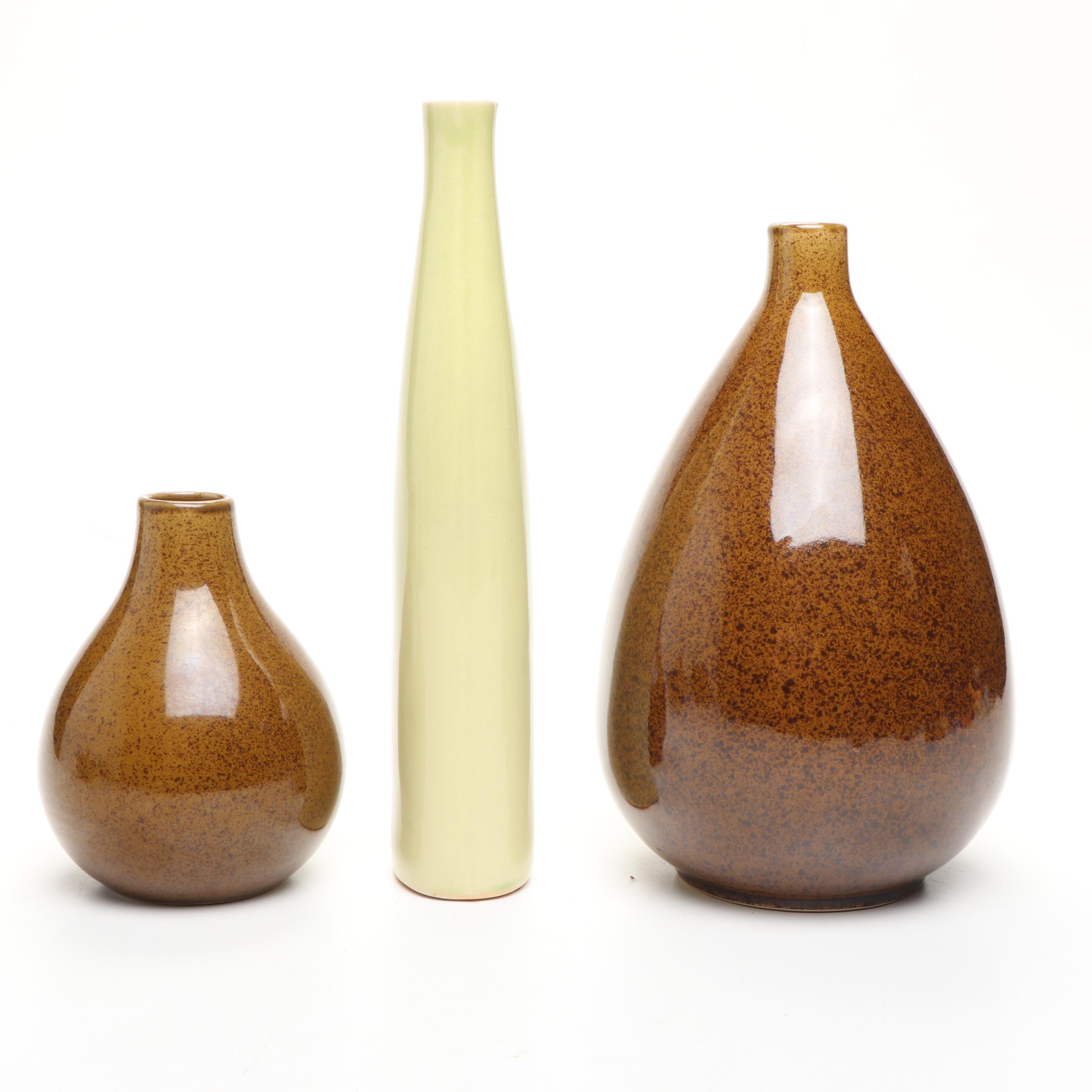 Salt Glazed Stoneware Bowl and Spherical Figures with Ceramic Vases