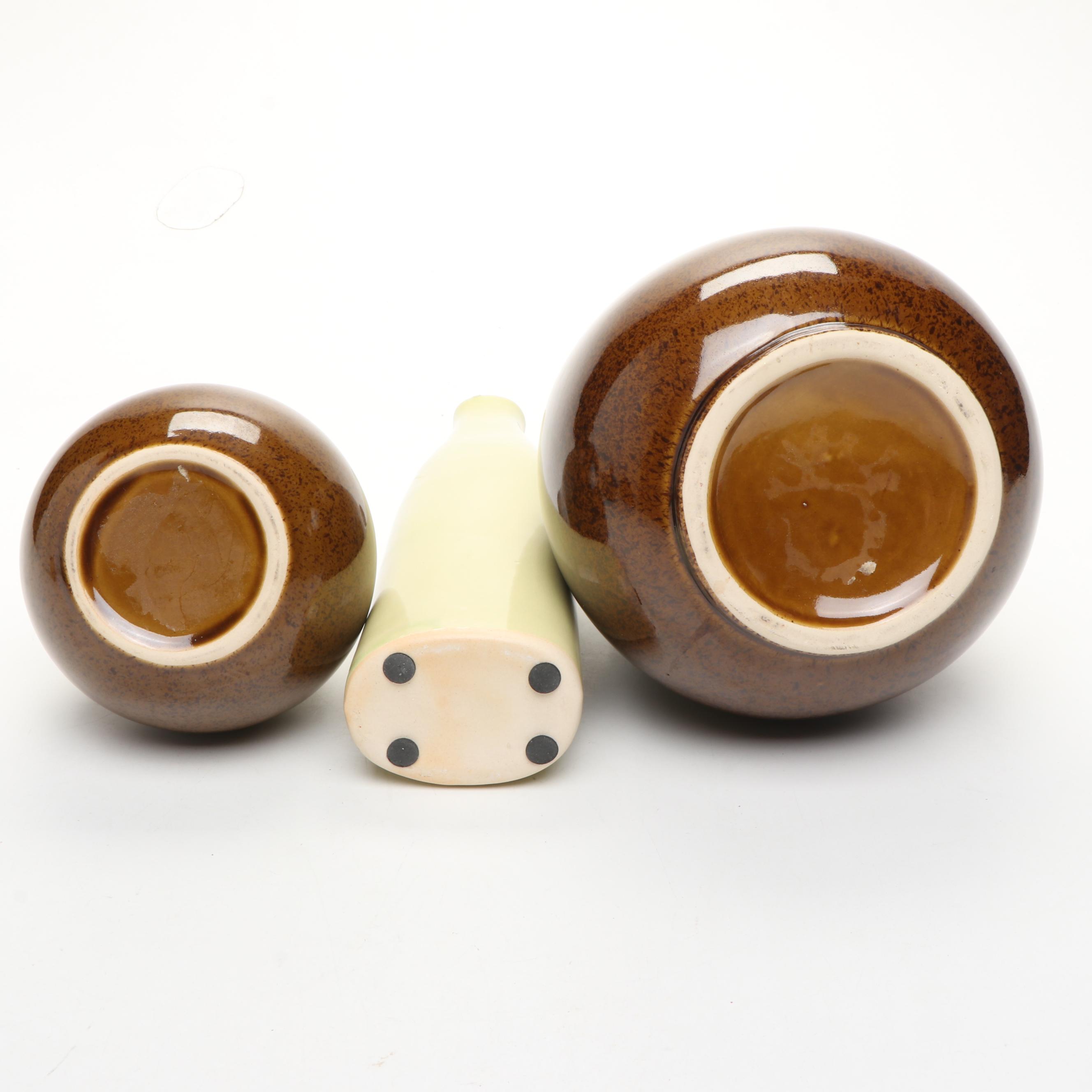 Salt Glazed Stoneware Bowl and Spherical Figures with Ceramic Vases