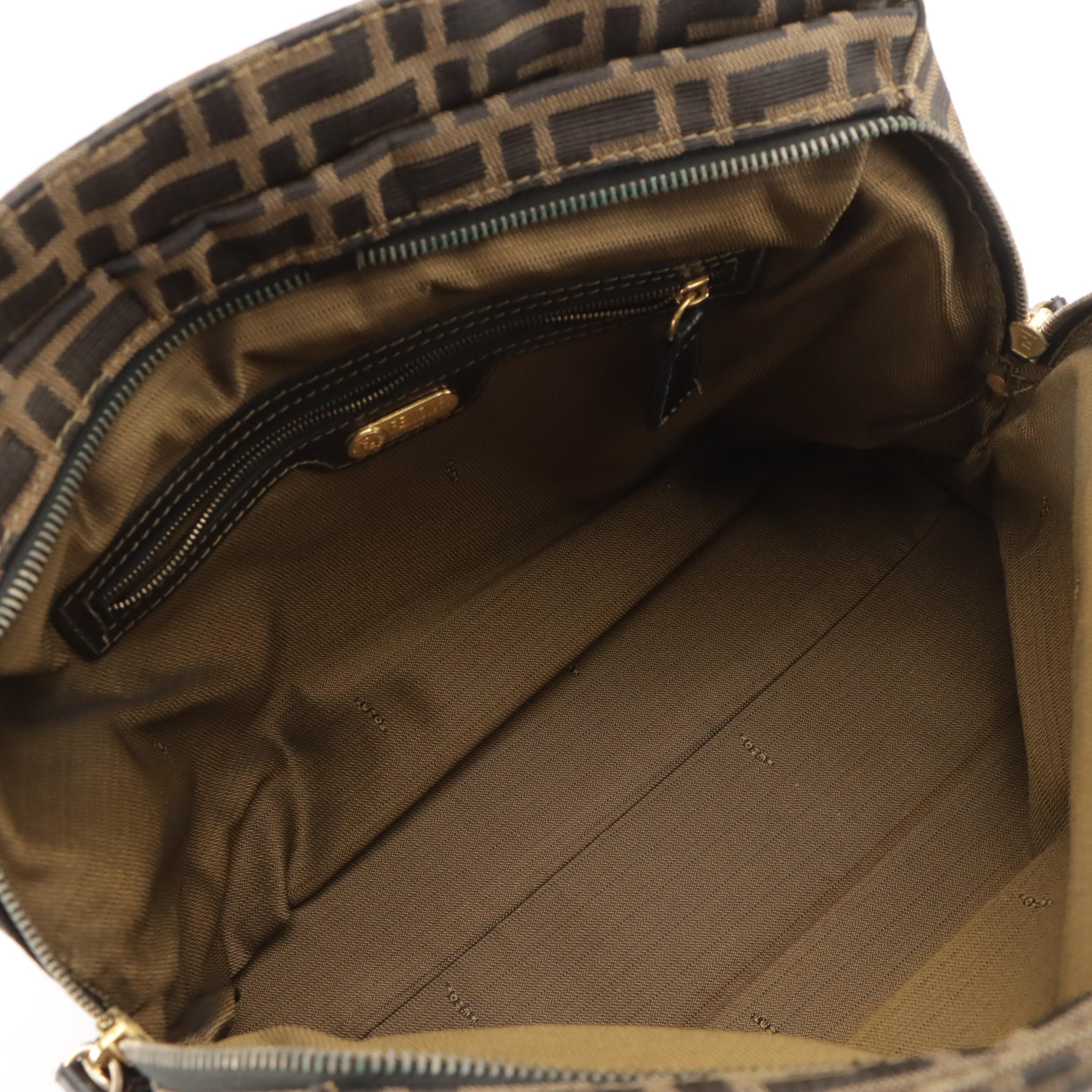 Fendi Middle Zip Dome Handbag Tote in Zucca Jacquard Canvas and Leather