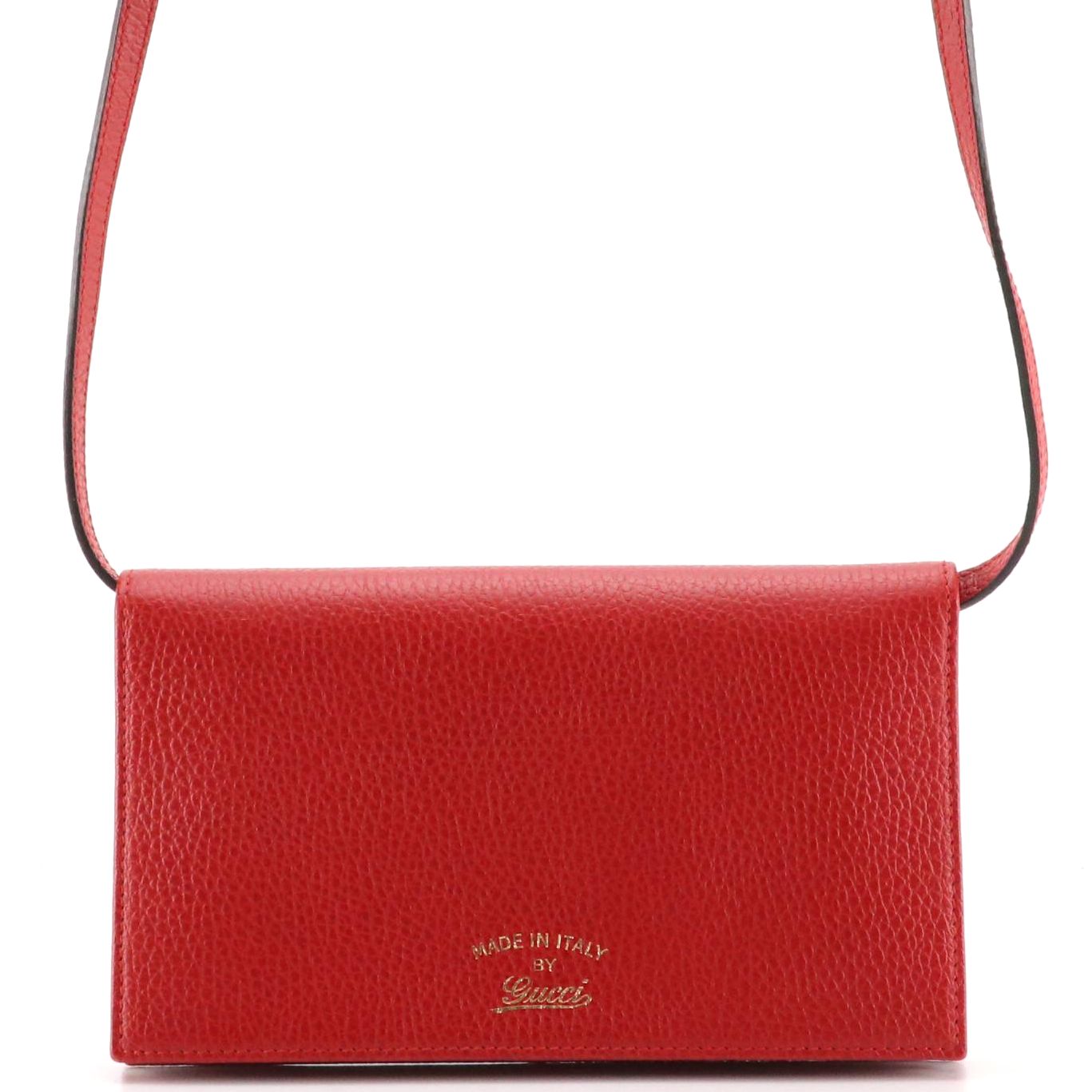 Gucci Swing Pochette in Cherry Red Grained Calfskin Leather, With Box