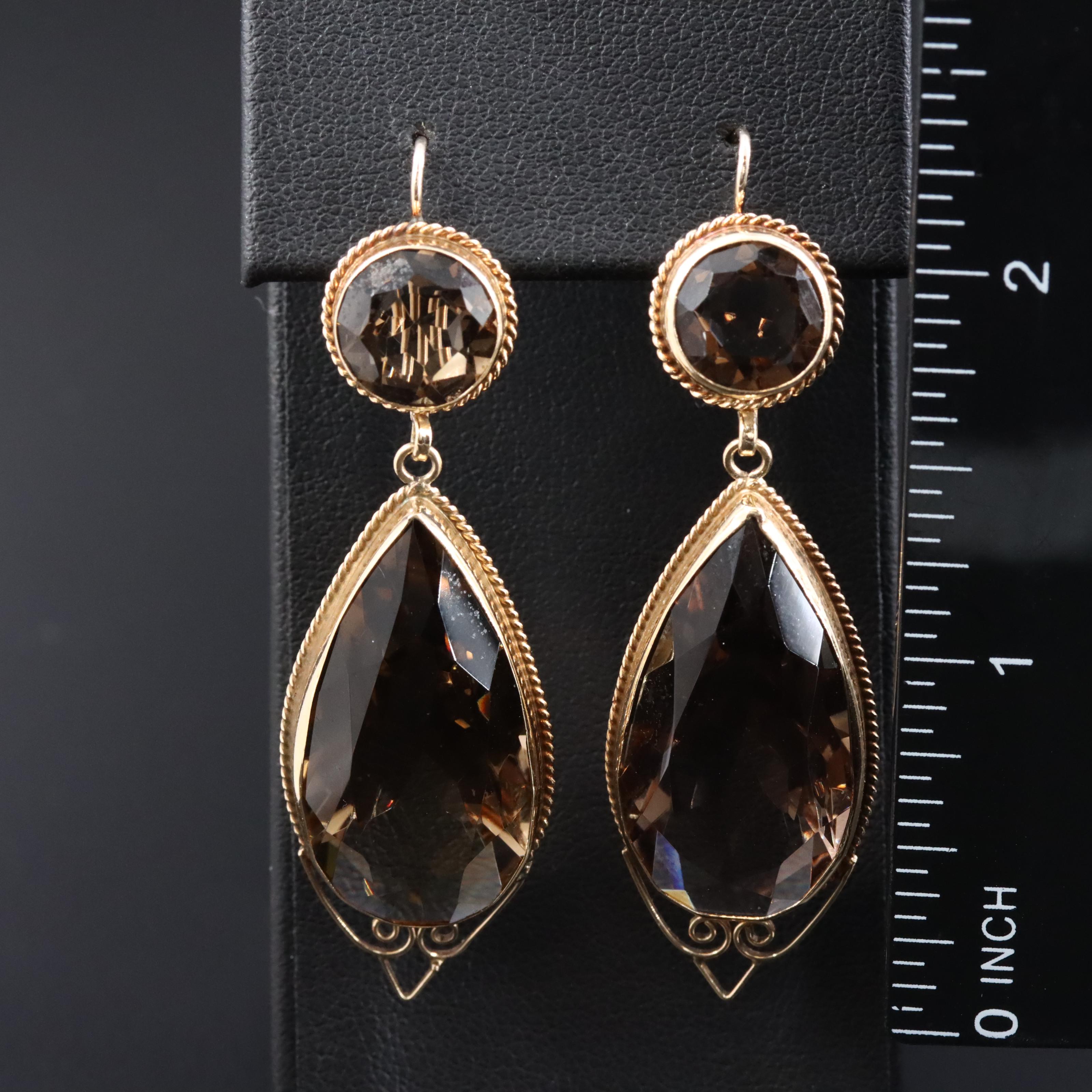 14K Smoky Quartz Pendant Earrings