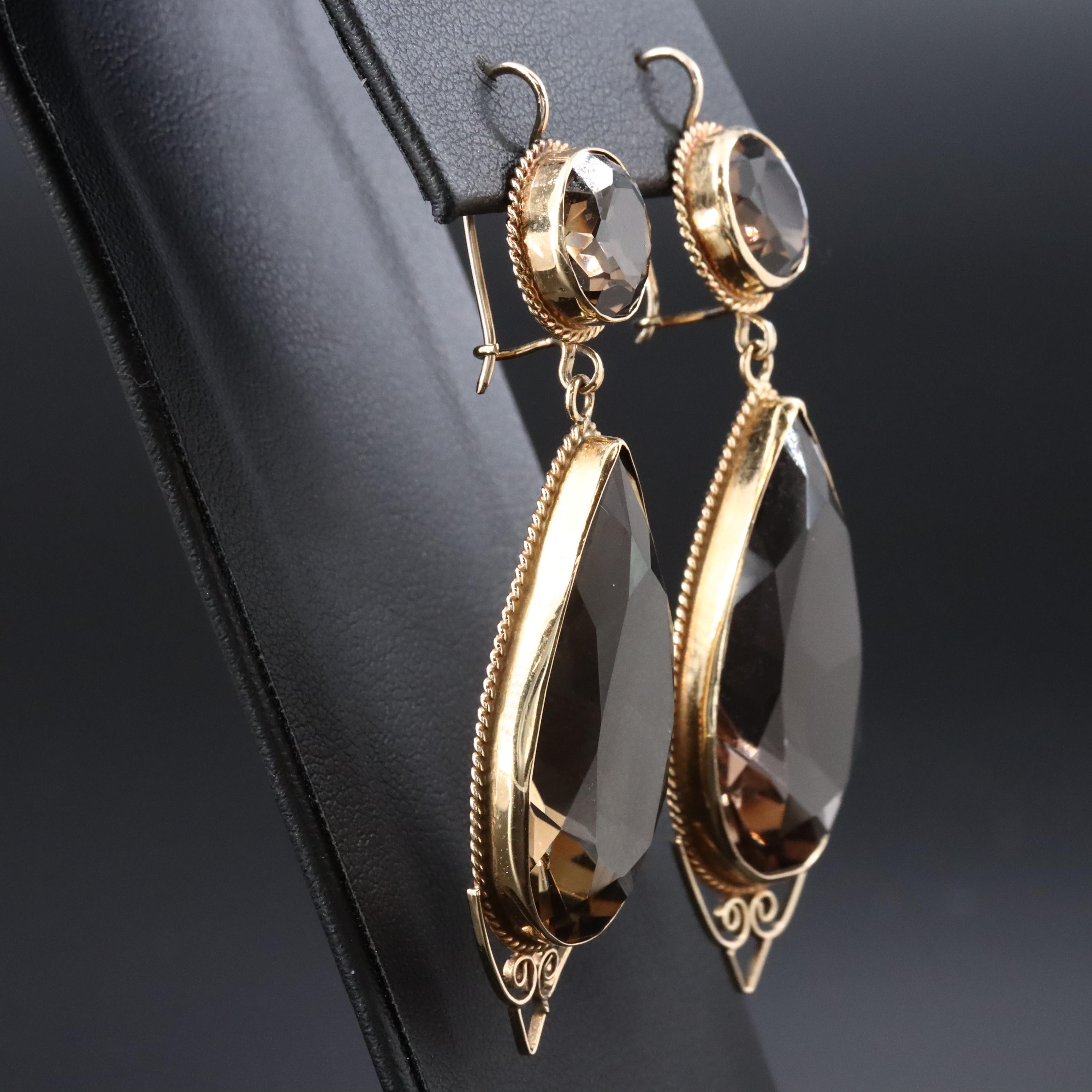 14K Smoky Quartz Pendant Earrings