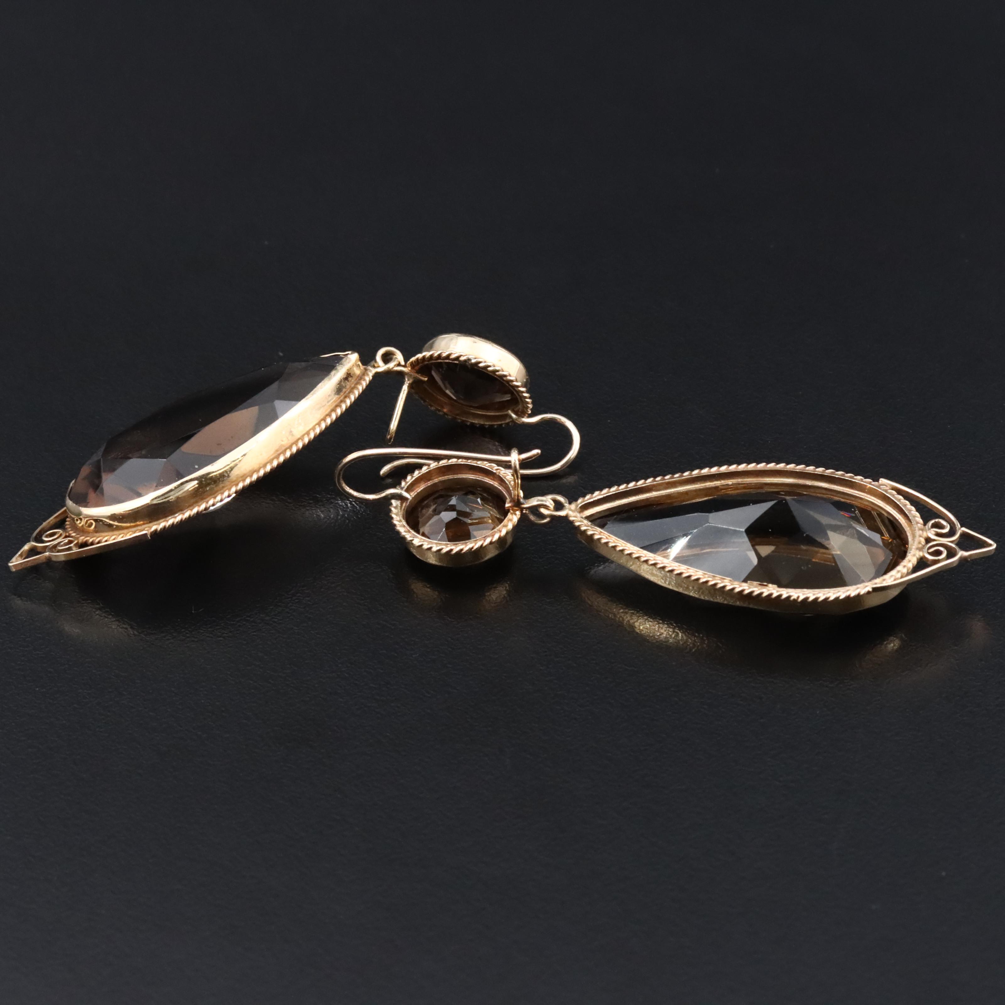 14K Smoky Quartz Pendant Earrings