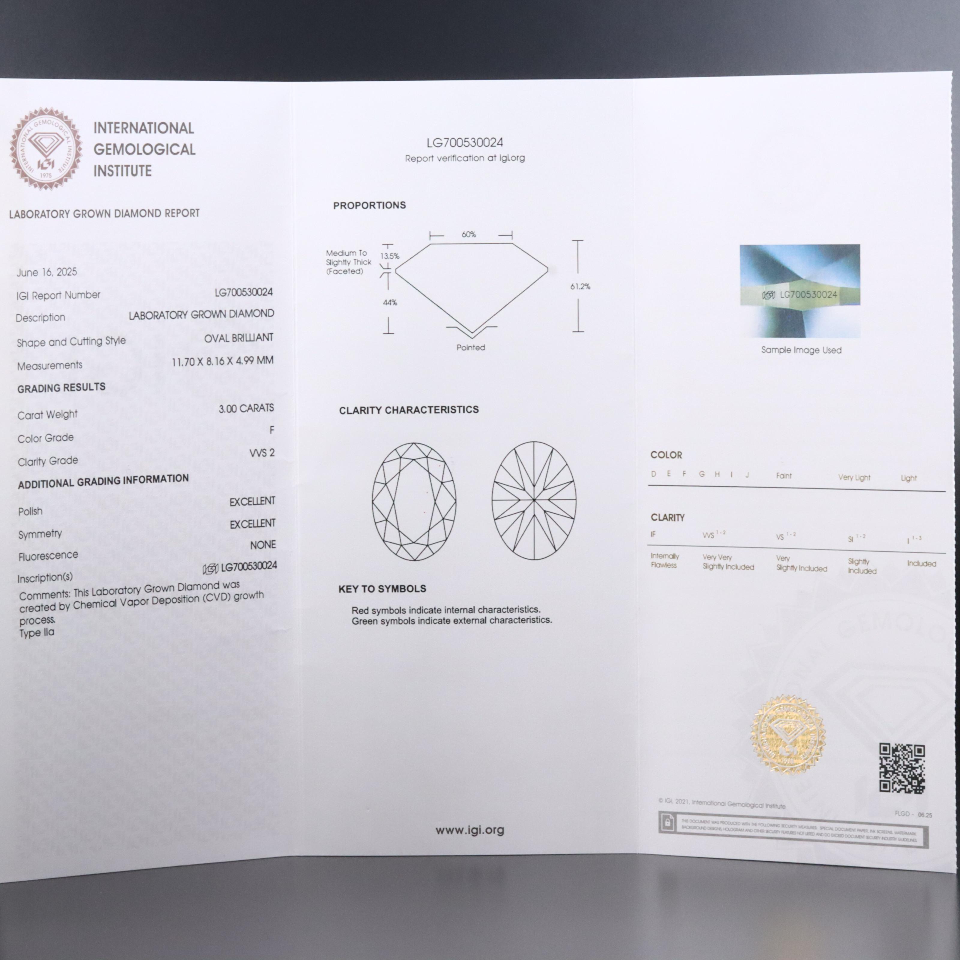 14K 3.00 CT Lab Grown Diamond Solitaire Pendant with IGI Report