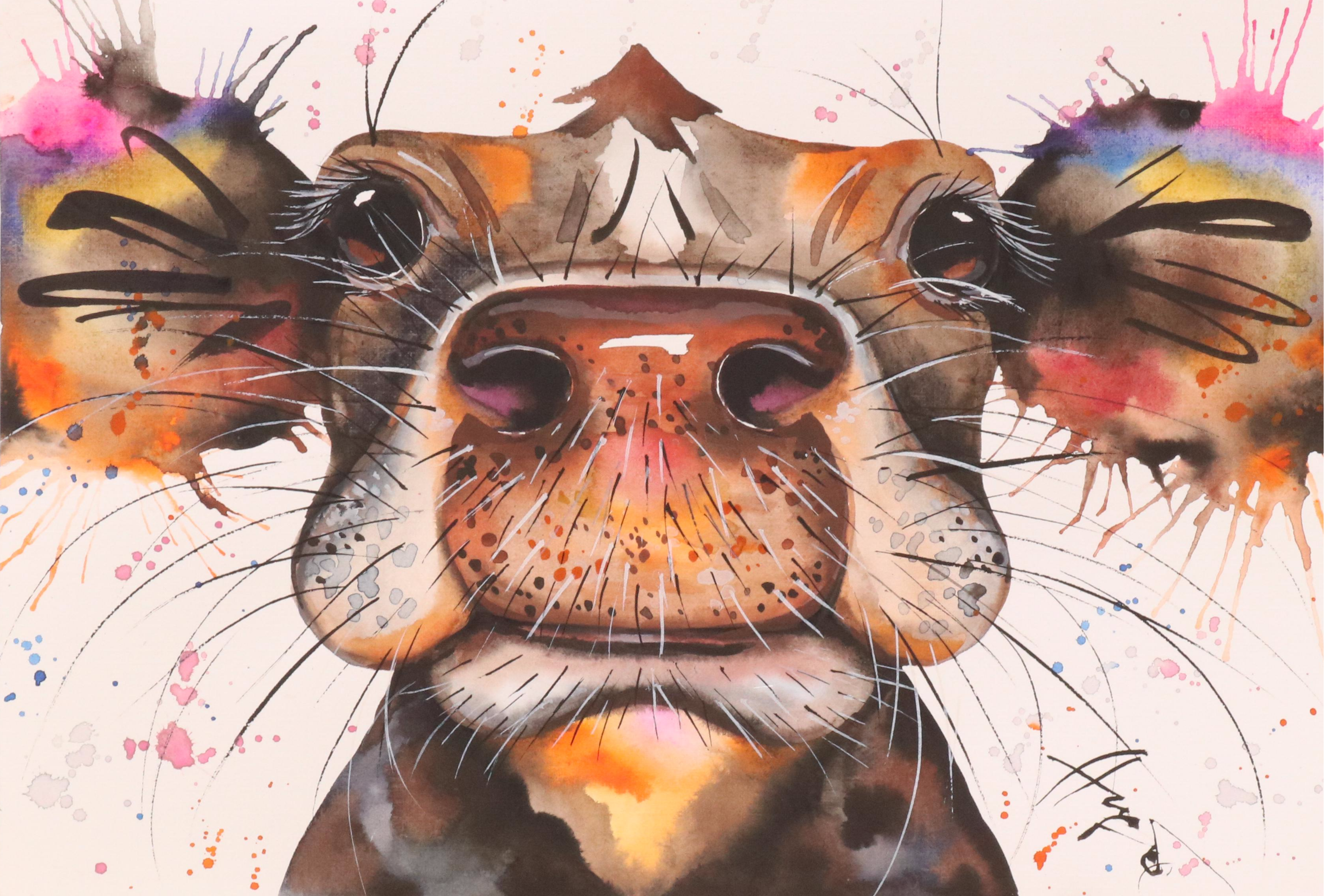 Anne Gorywine Watercolor Painting of Stylized Cow, 2025