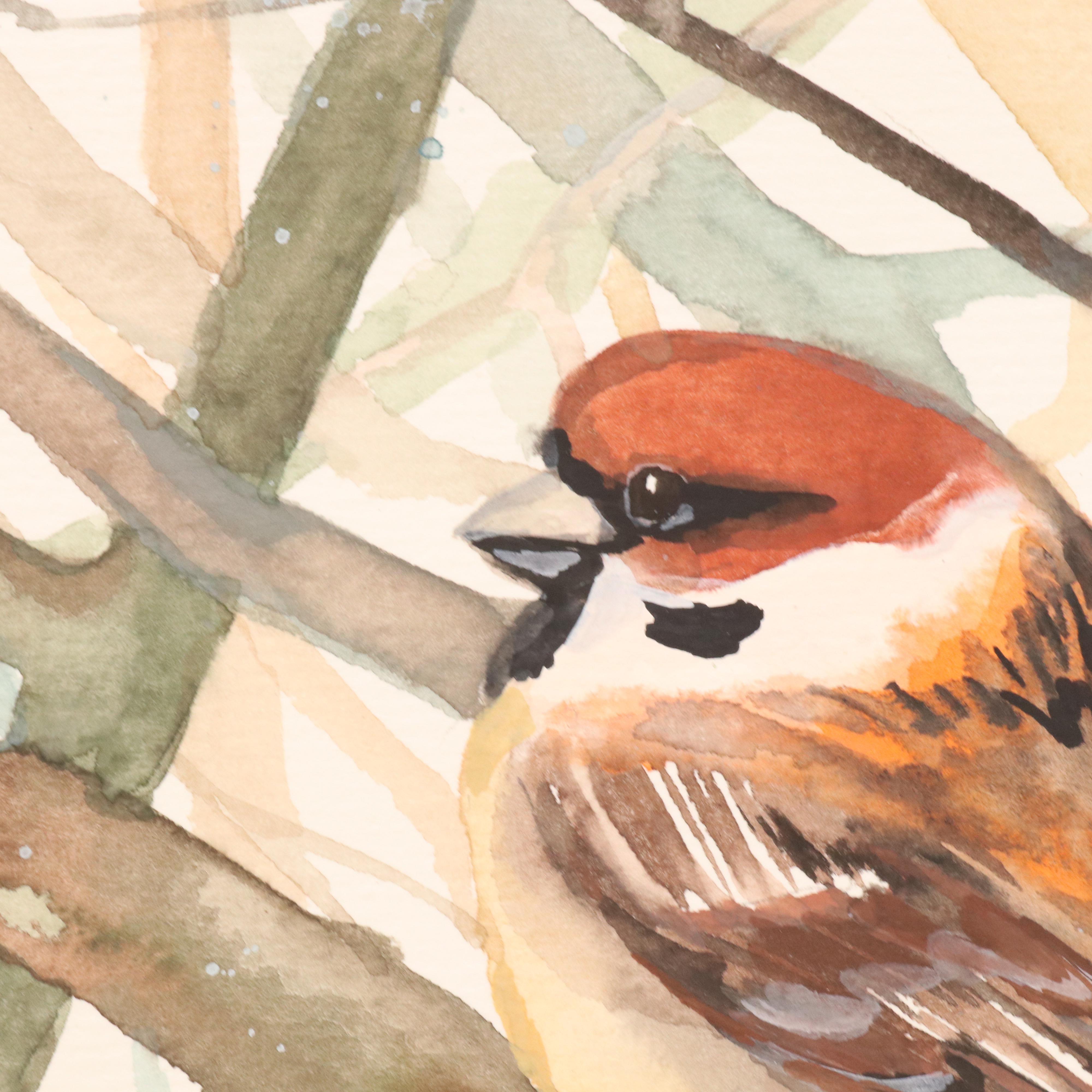 Anne Gorywine Watercolor Painting of Sparrows, 2025