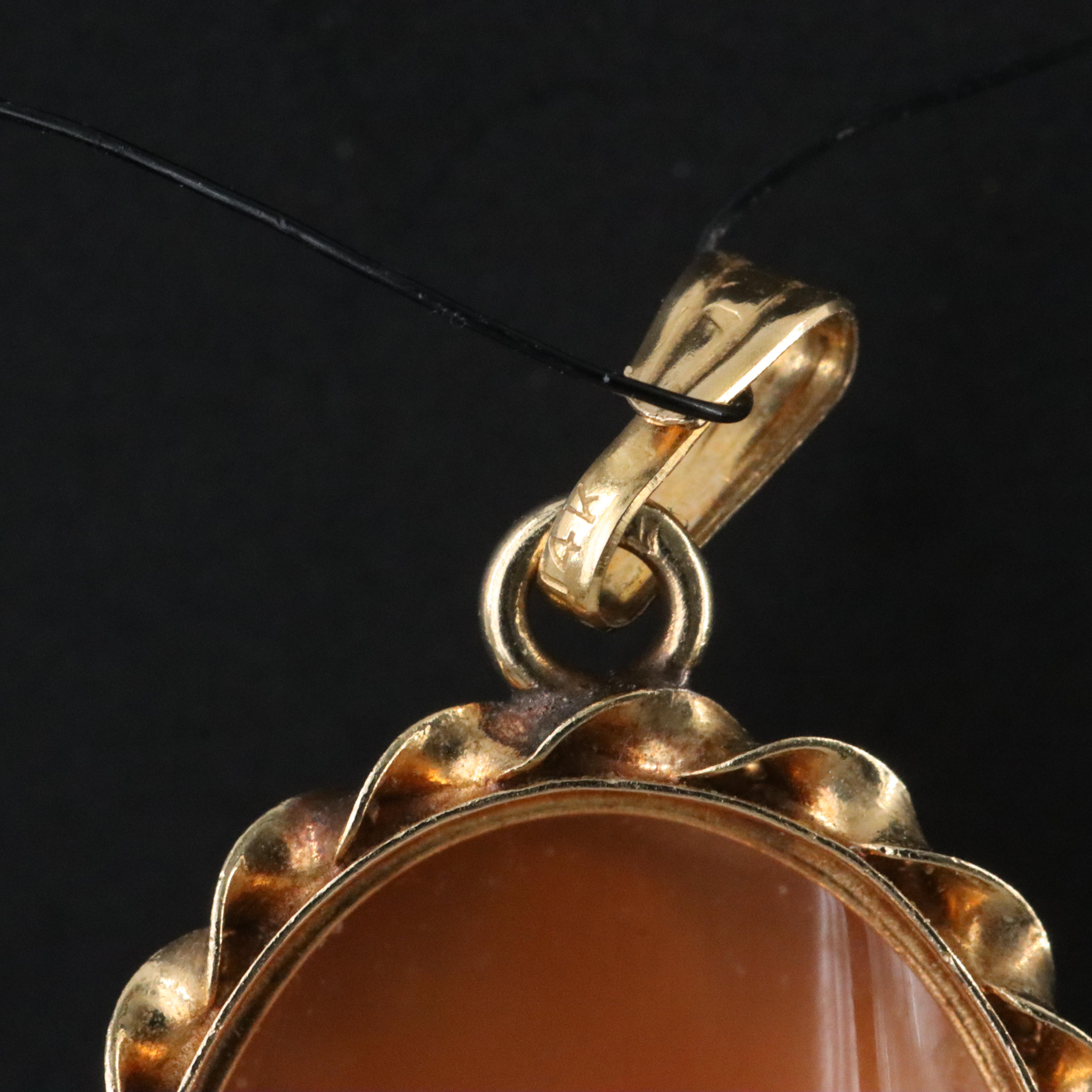 14K High Relief Shell Rose Cameo Pendant