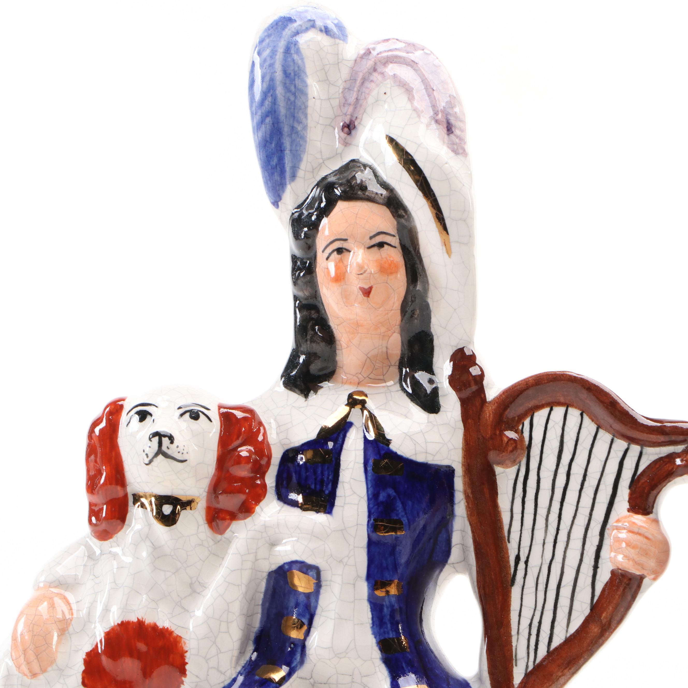 Staffordshire Flat Back Figurine and Spill Vase, Mid to Late 20th Century