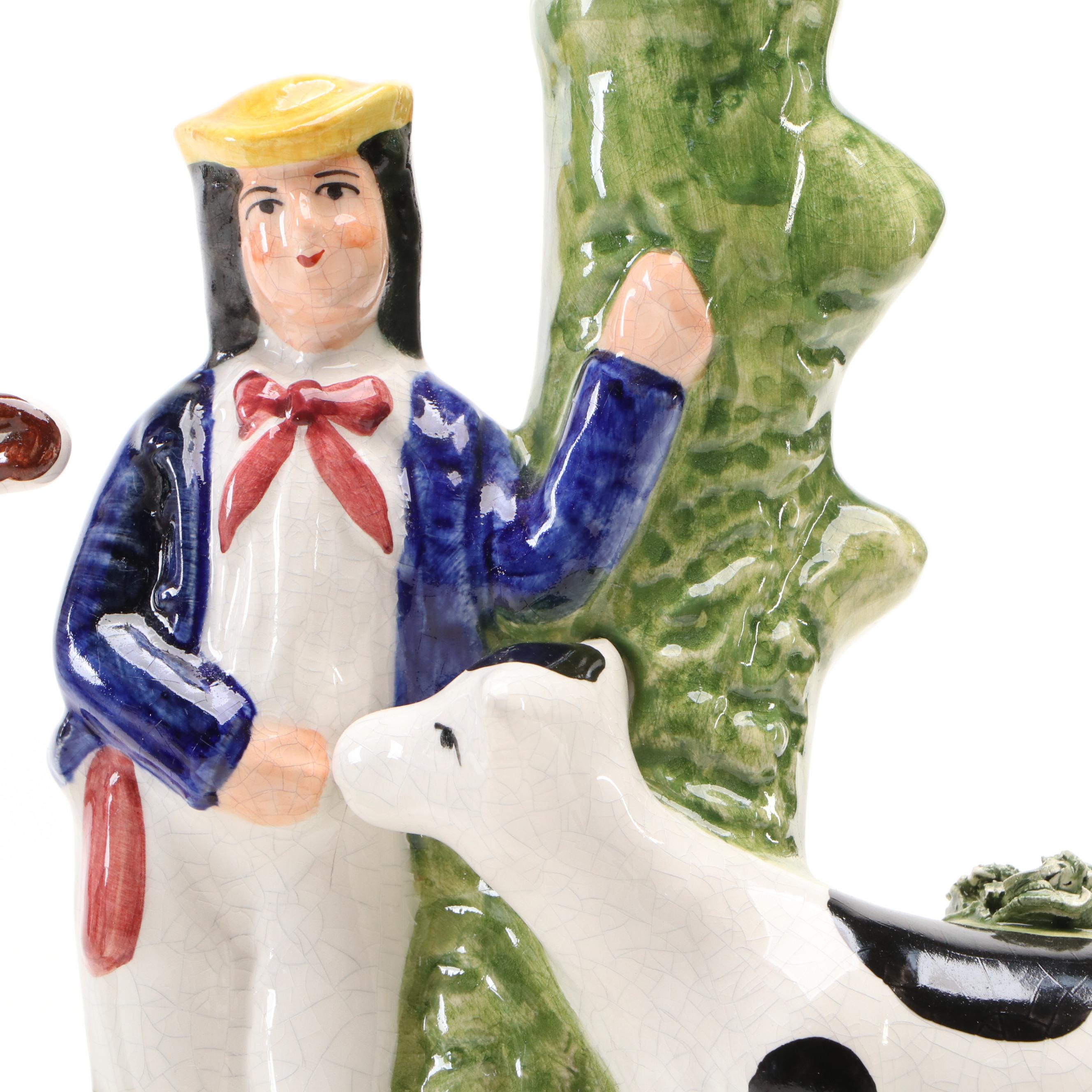 Staffordshire Flat Back Figurine and Spill Vase, Mid to Late 20th Century