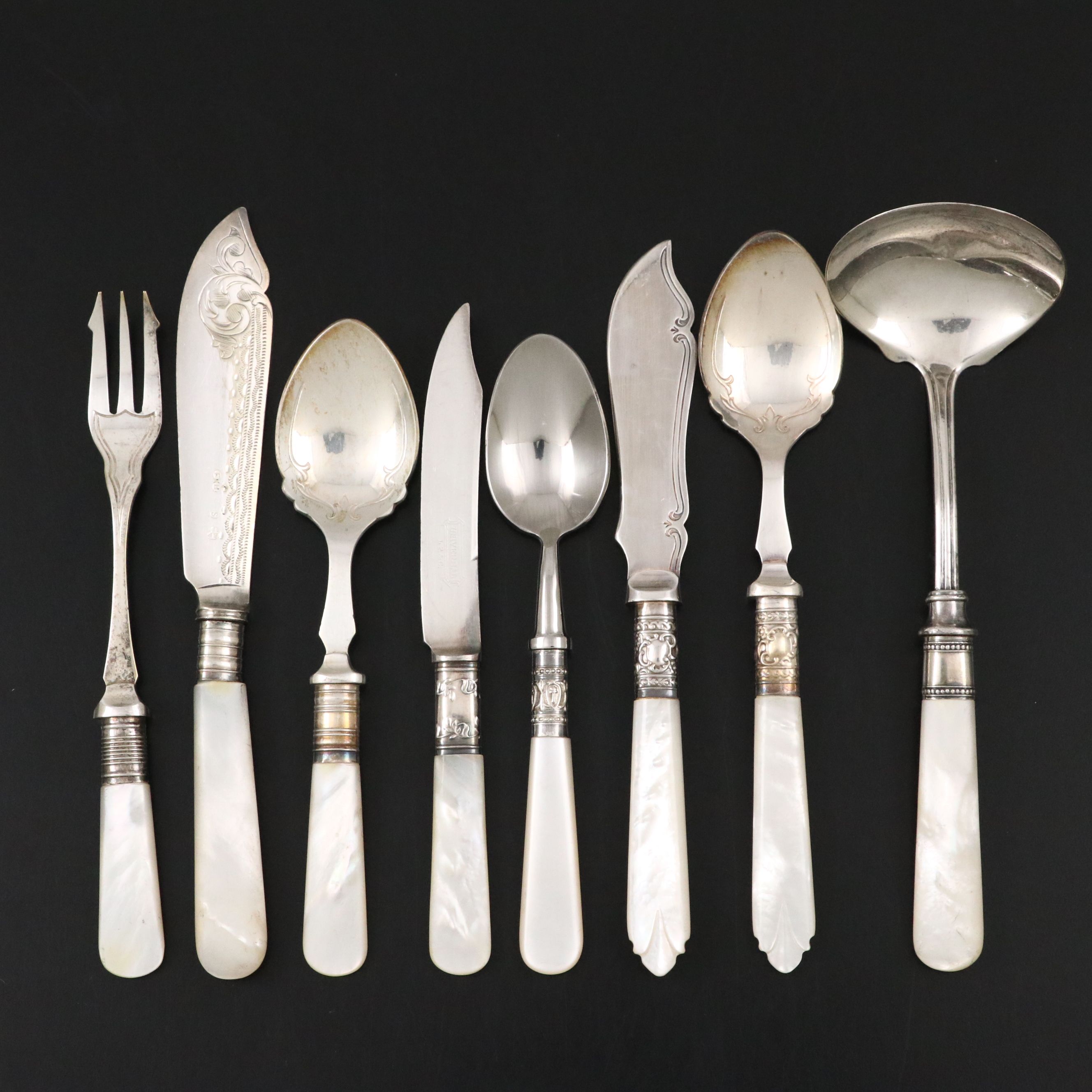 Johnson Bros., Universal, and Other Silver Plate and Mother-of-Pearl Flatware