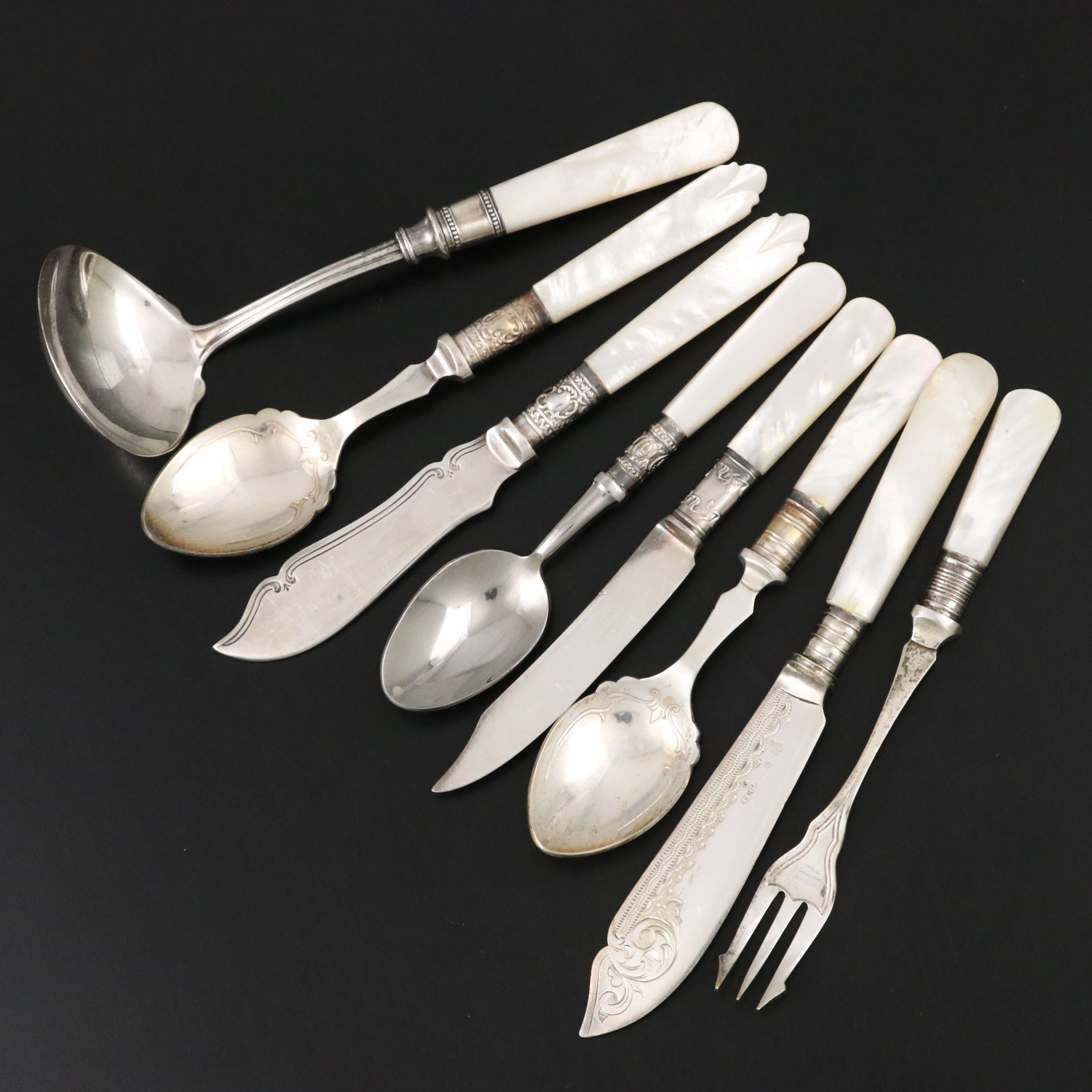 Johnson Bros., Universal, and Other Silver Plate and Mother-of-Pearl Flatware