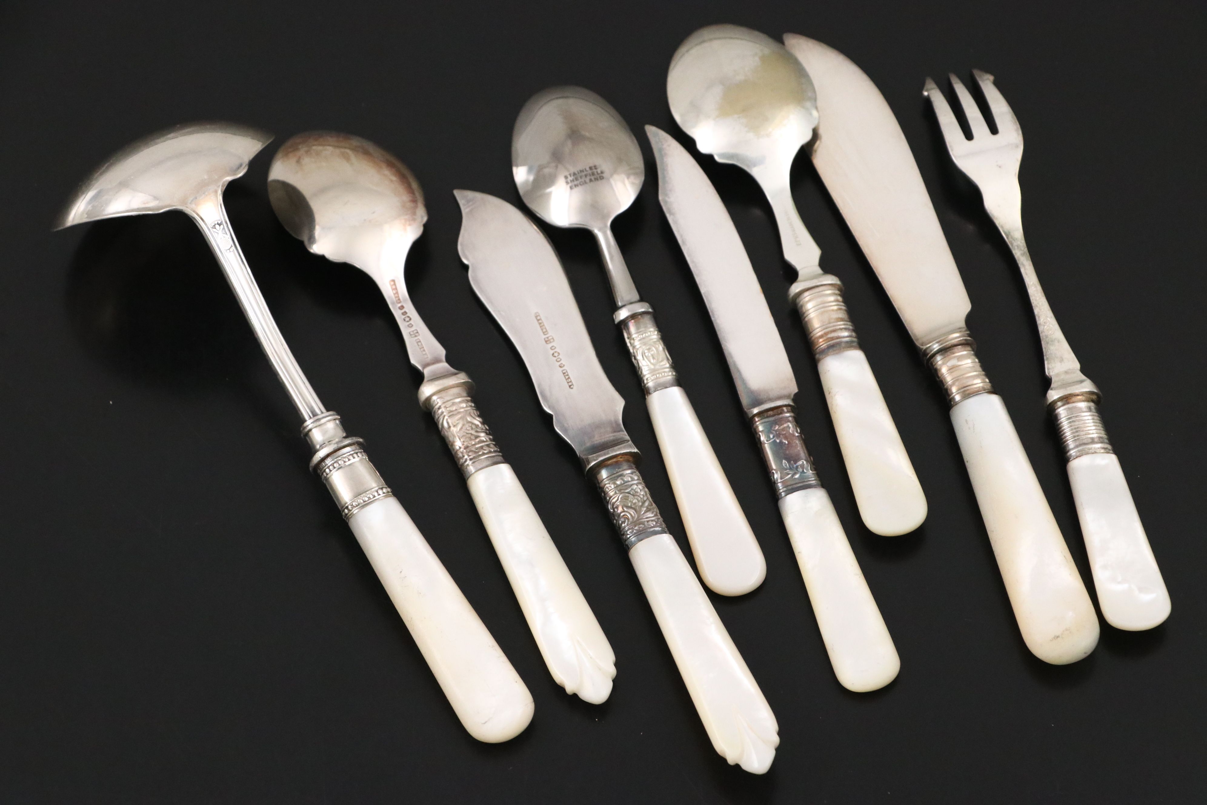 Johnson Bros., Universal, and Other Silver Plate and Mother-of-Pearl Flatware